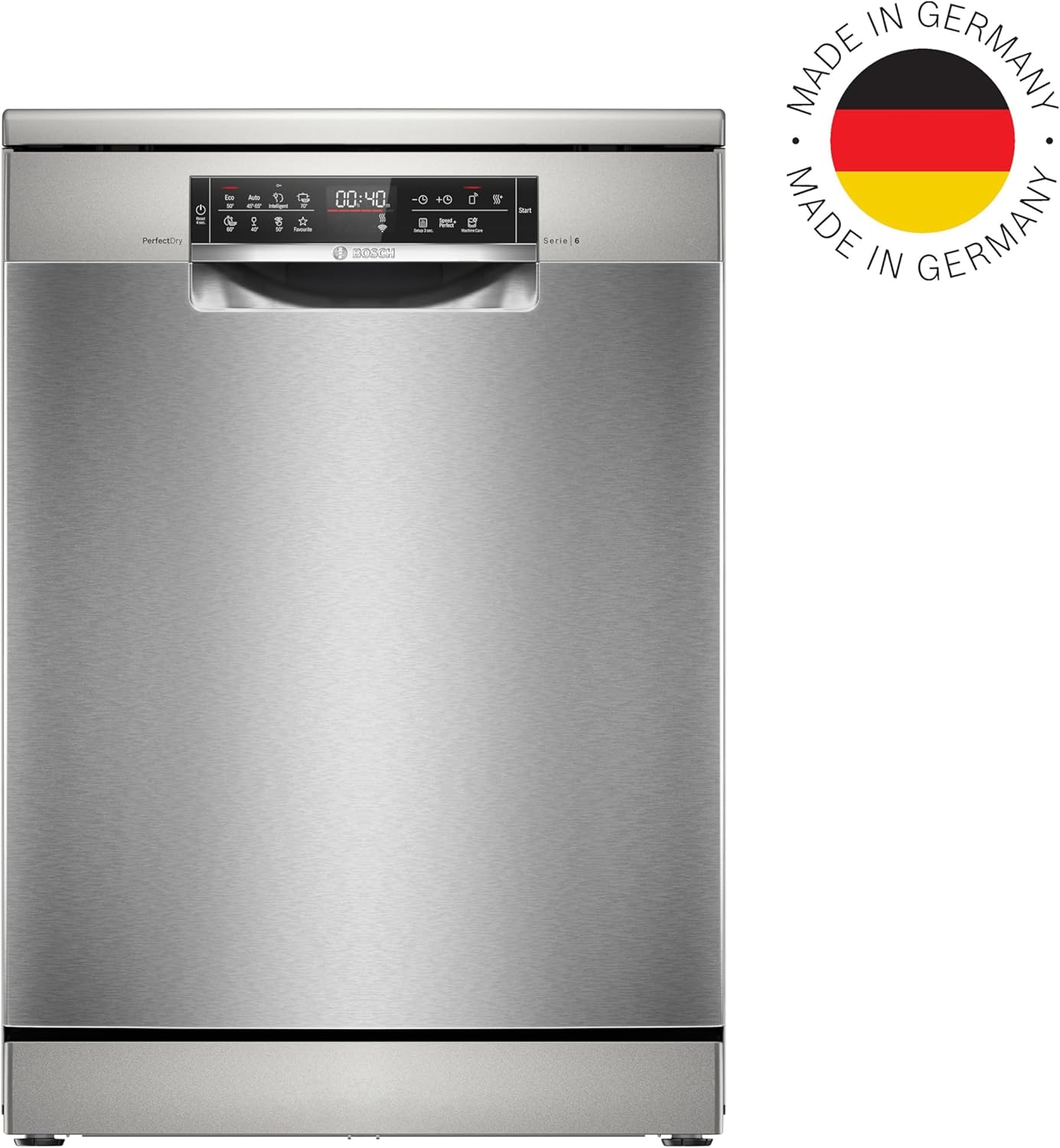 Bosch SMU4ETS08E, Serie 4, Smarter Unterbau-Geschirrspüler 60 cm, Besteckkorb, Spülmaschine mit Programmassistent, besonders Leise, höhenverstellbarer Oberkorb, Automatische Türöffnung, Edelstahl