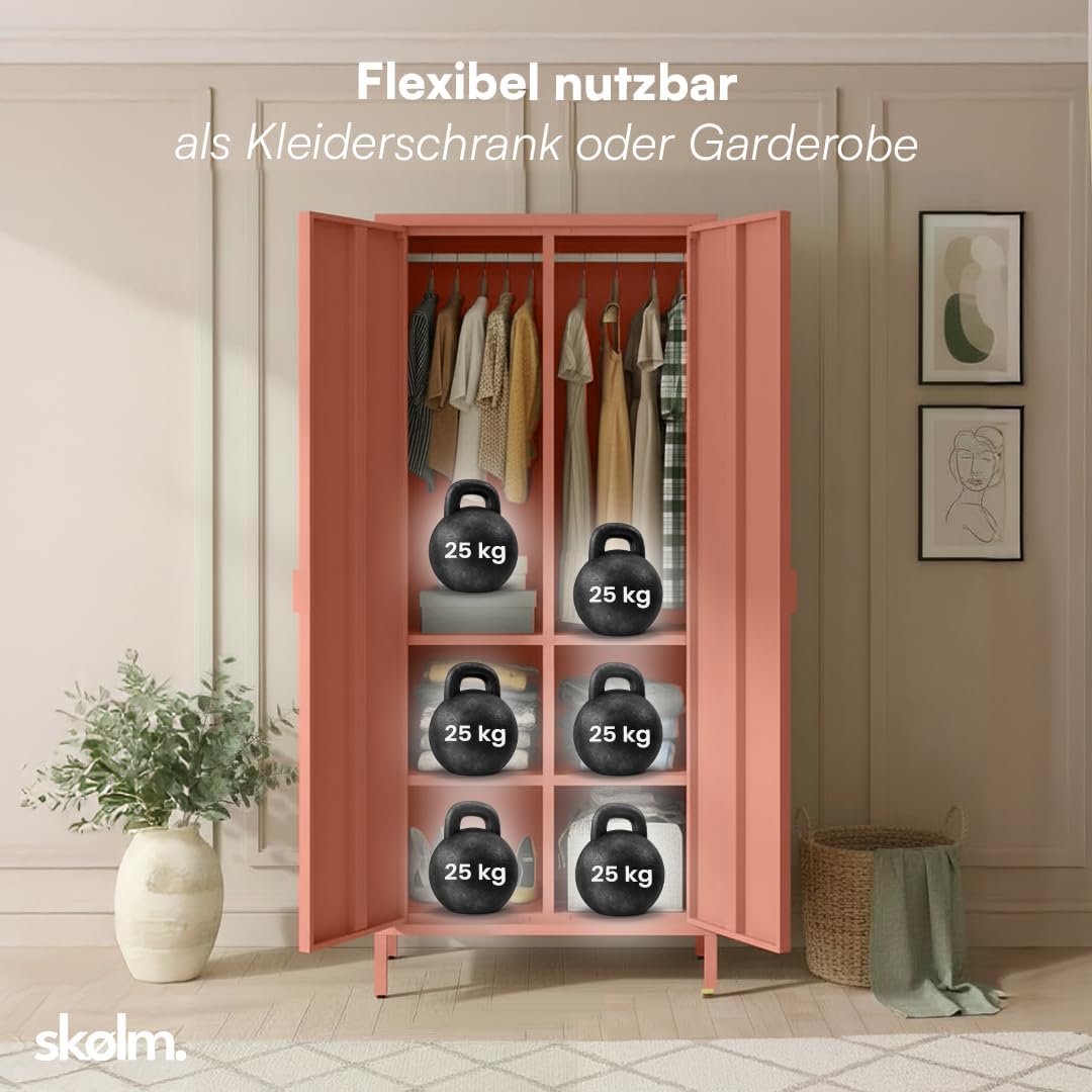 skølm Ituri Metallschrank Terrakotta – Kleiderschrank mit 6 Fächern & 2 Kleiderstangen – Garderobenschrank Flur 80 cm breit – Schlafzimmerschrank Industrial Style – Stahlschrank für Wohnzimmer & Büro