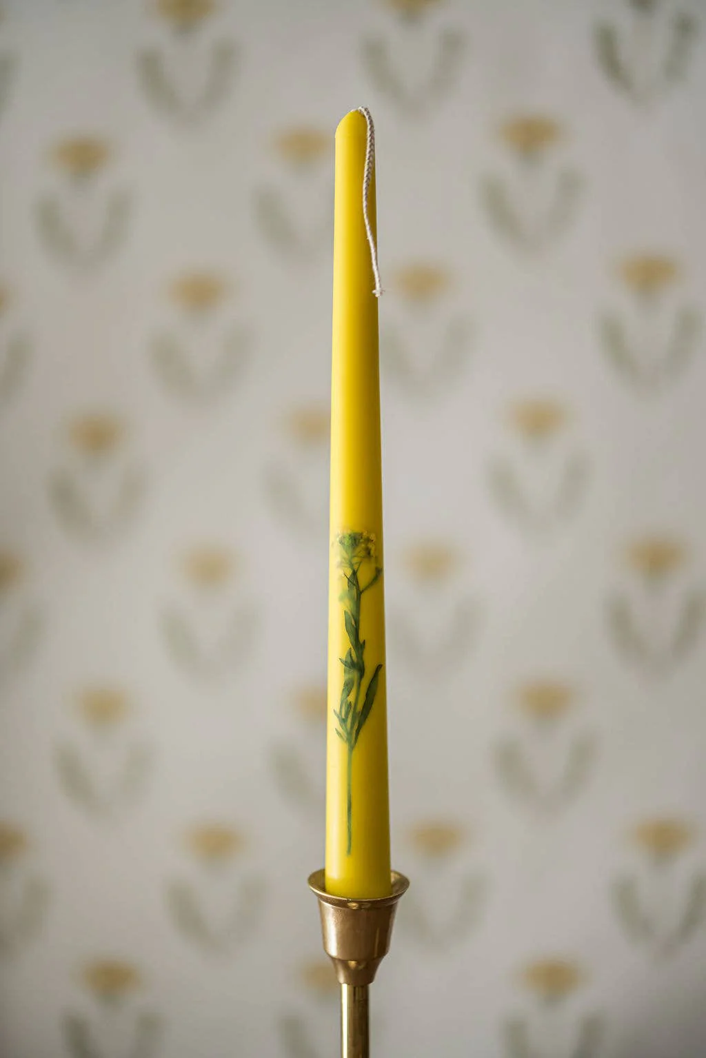 Yellow Floral Inlaid Tapered Candles