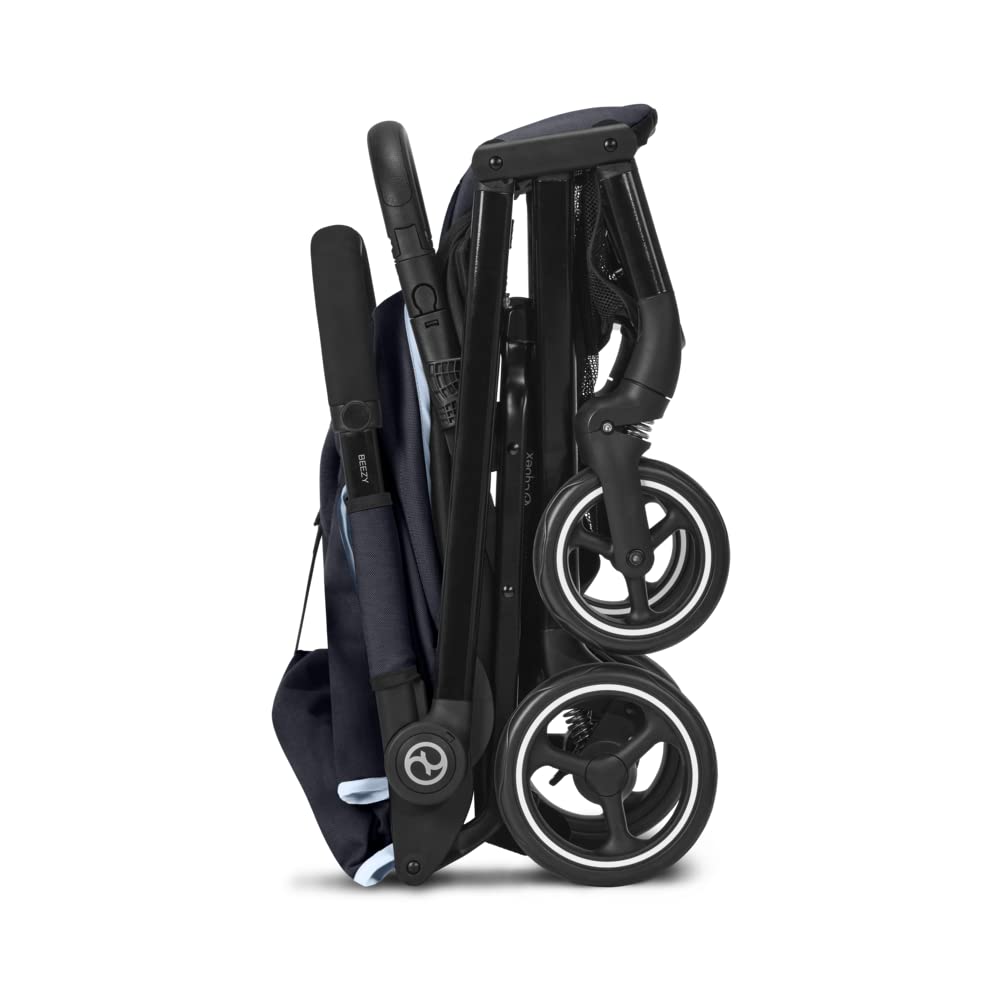 Cybex Gold Kinderwagen Beezy mit One-Pull Harness, Ab Geburt bis ca. 4 Jahre (max. 22 kg), Kompakt und ergonomisch, Magic Black (Schwarz mit schwarzem Rahmen)