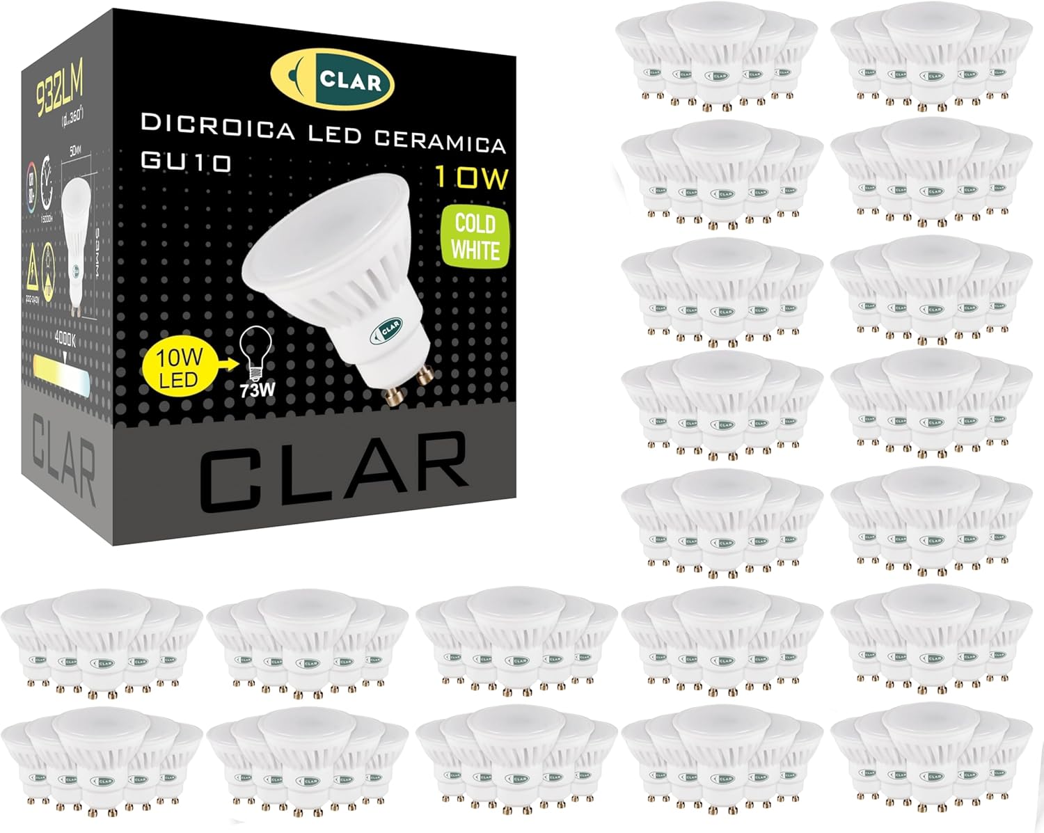 CLAR- LED GU10 Neutrales Weiß, 10W GU10 LED Leuchtmittel (Pack 100)