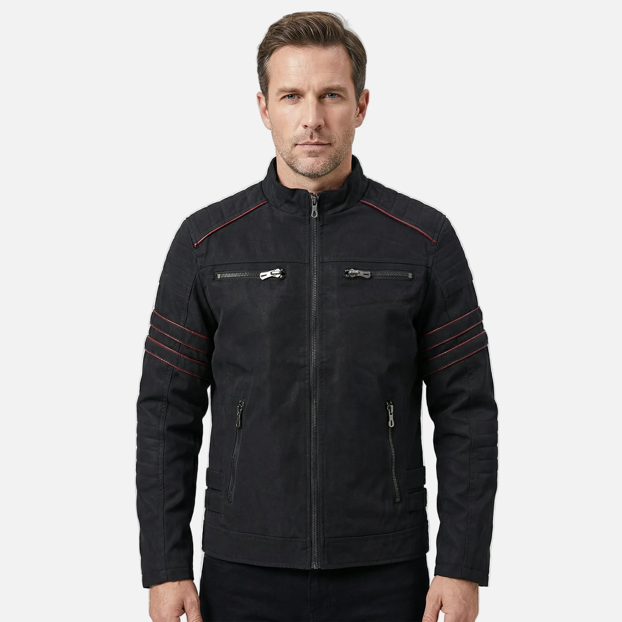 Texturierte Bikerjacke mit Stehkragen f��r Herren