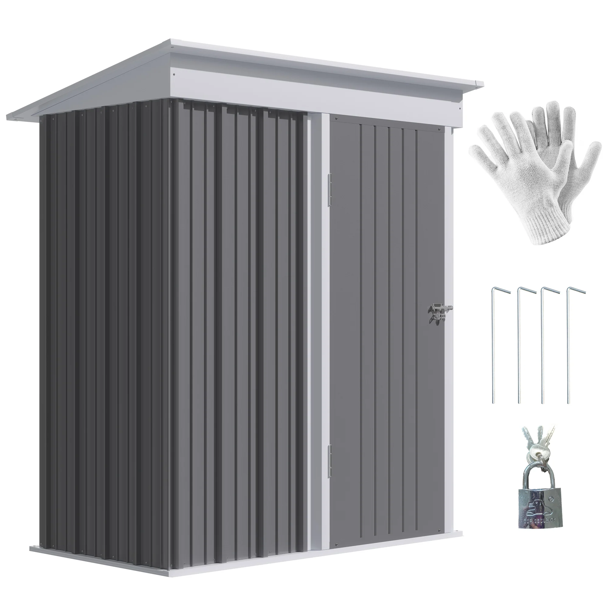 2025 Outsunny Stalen Tuinhuis, Klein Lean-to Fiets- en Tuingereedschap Schuurtje, 5x3 ft, Grijs