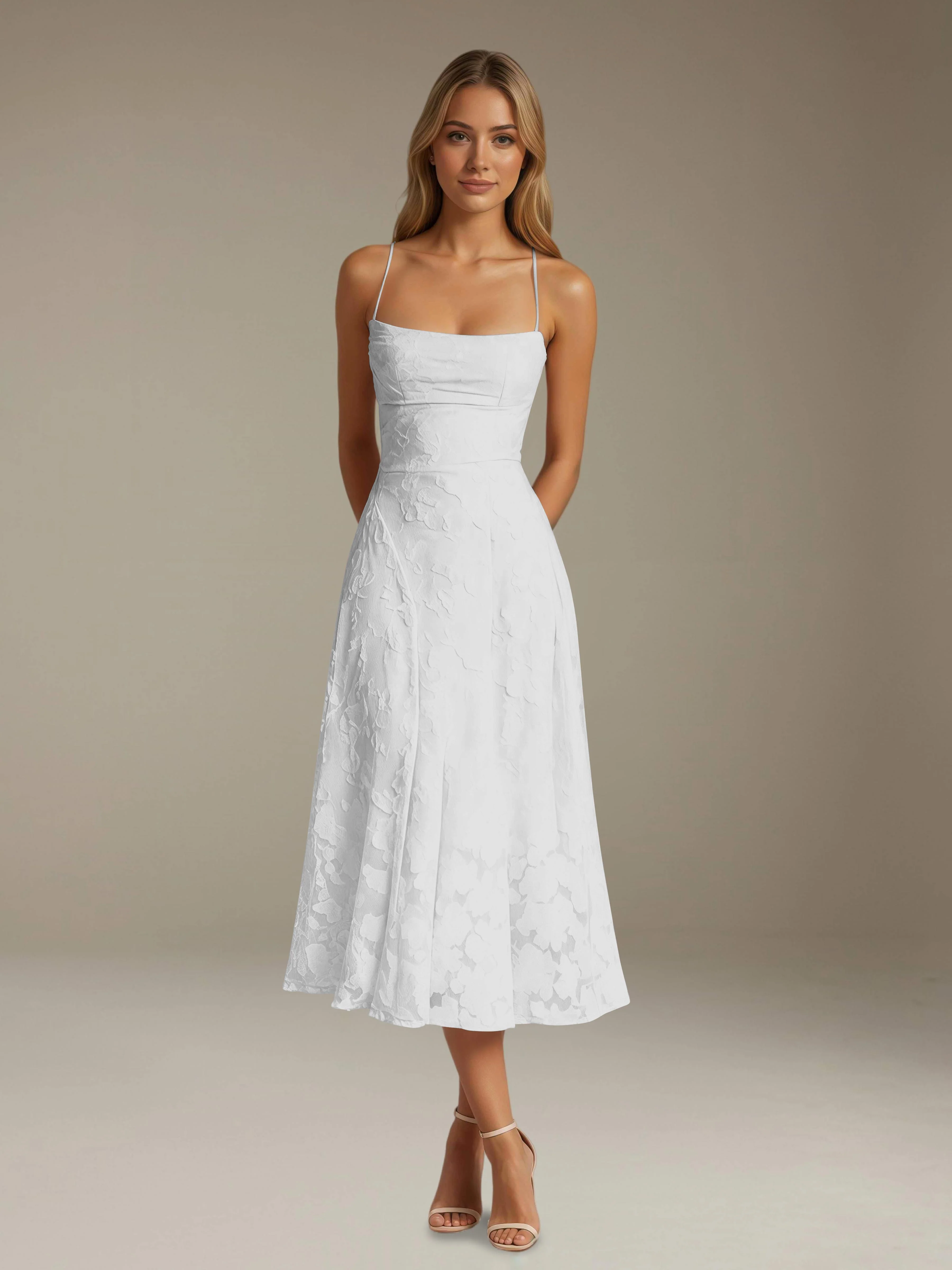 Ausgestelltes Midi-Sommerkleid mit Spaghettitr?gern und Kniel?nge