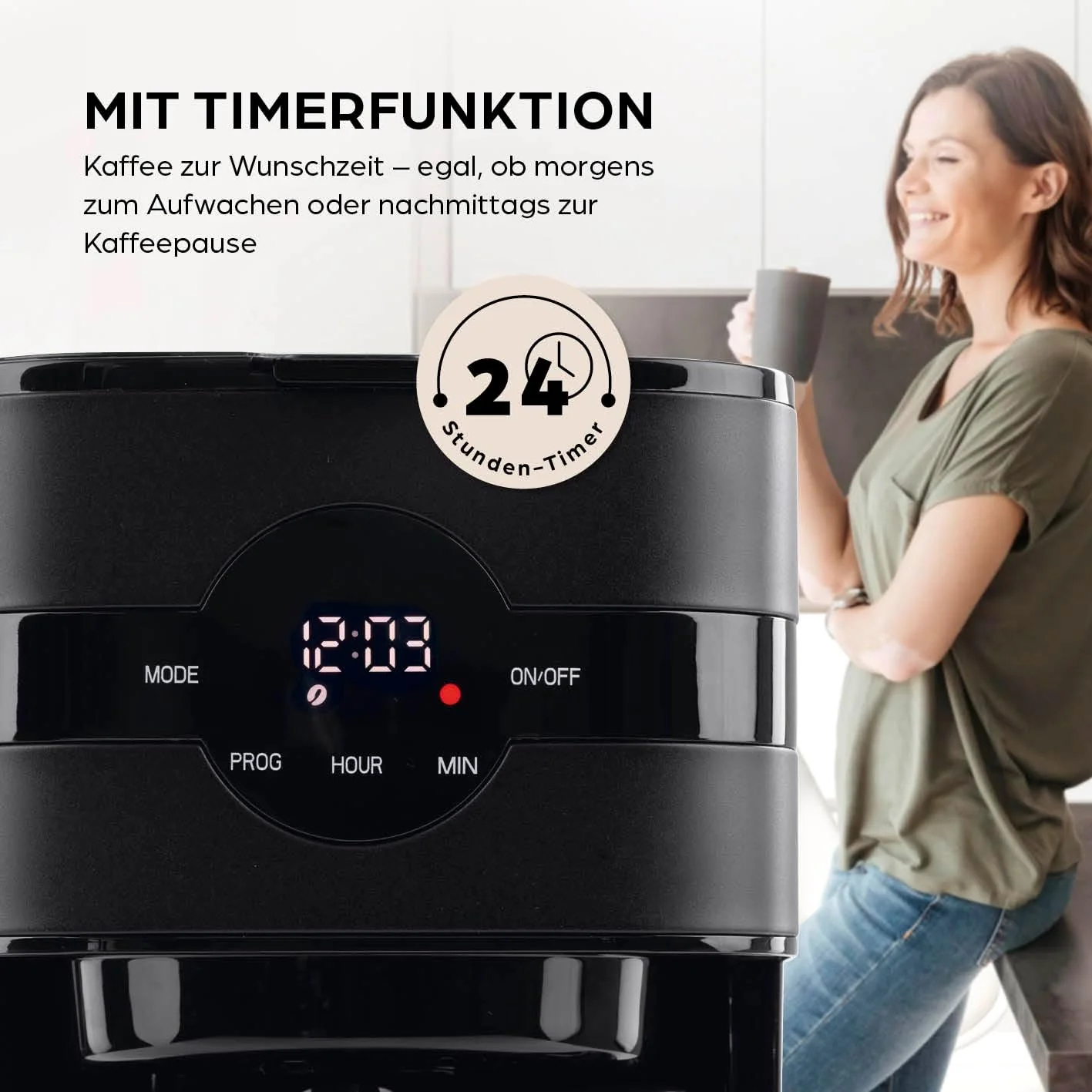 Barista filterkoffiezetapparaat met verstelbare molen & thermoskan | Warmhoudfunctie, 24-uurs timer & permanent filter | Voor 10 koppen koffie | Koffiezetapparaat voor bonen & poeder [roestvrij staal]