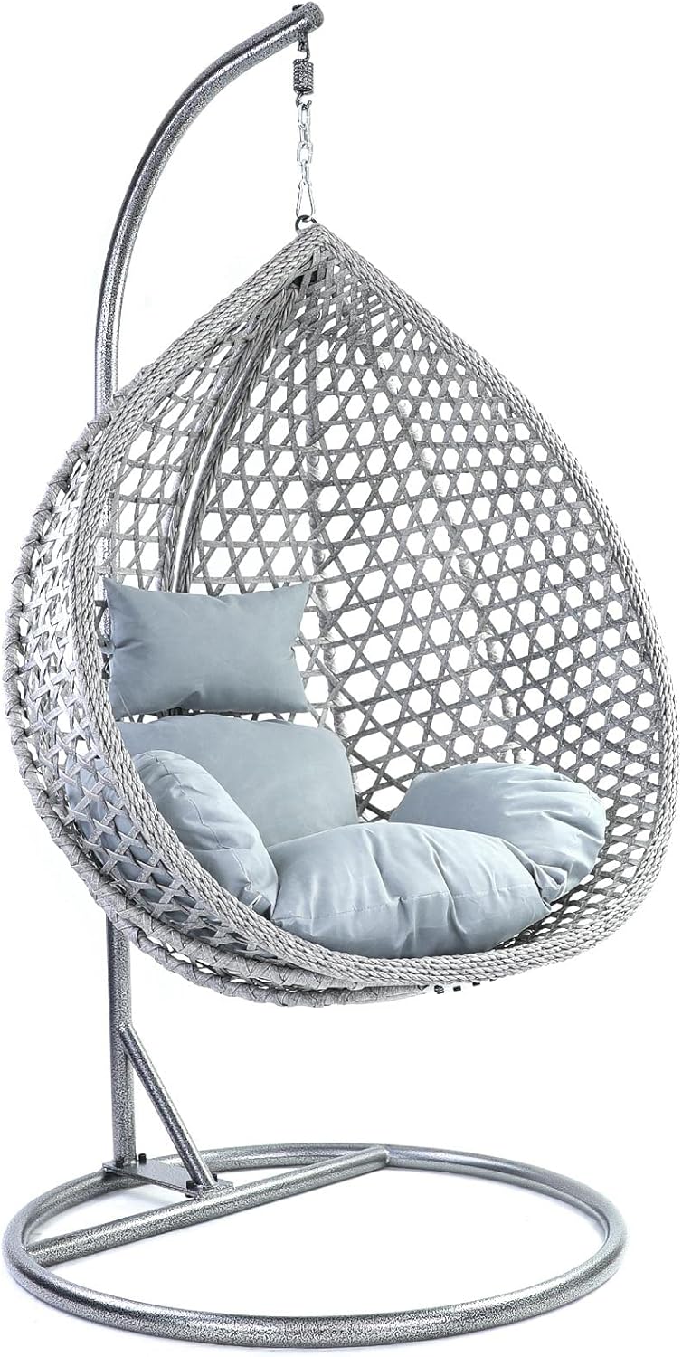 Luxus Hängesessel Style XXL Korb Gestell Grau mit Relaxkissen Hell Grau