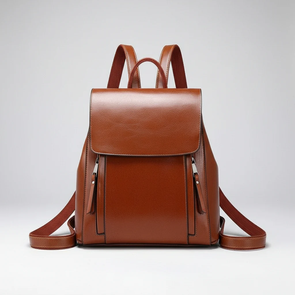 Double Zipper Top Grain Leather Backpack for Women Female Lether Designer Backpack Stylish School Backpack Shoulder Bags