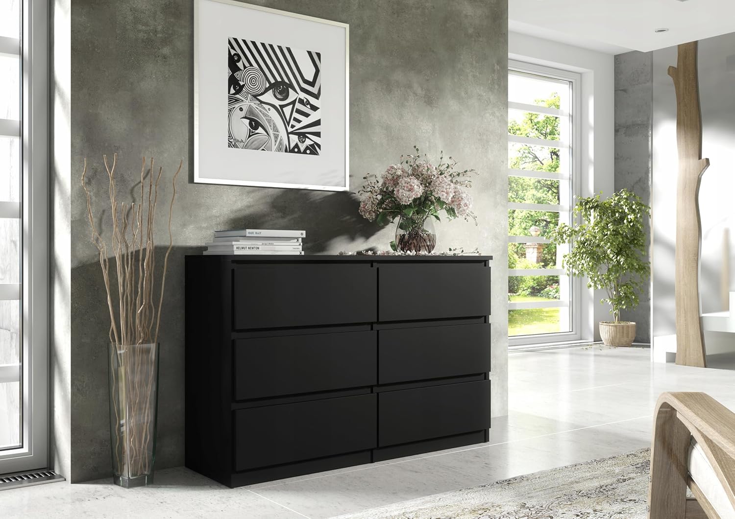 meble masztalerz Kommode 120 cm Breit - Modernes Sideboard - Schrank mit 6 Schubladen - Schubladenschrank - Kommodenschrank für Wohnzimmer, Flur, Schlafzimmer - Schwarz 120x78,5x39 cm