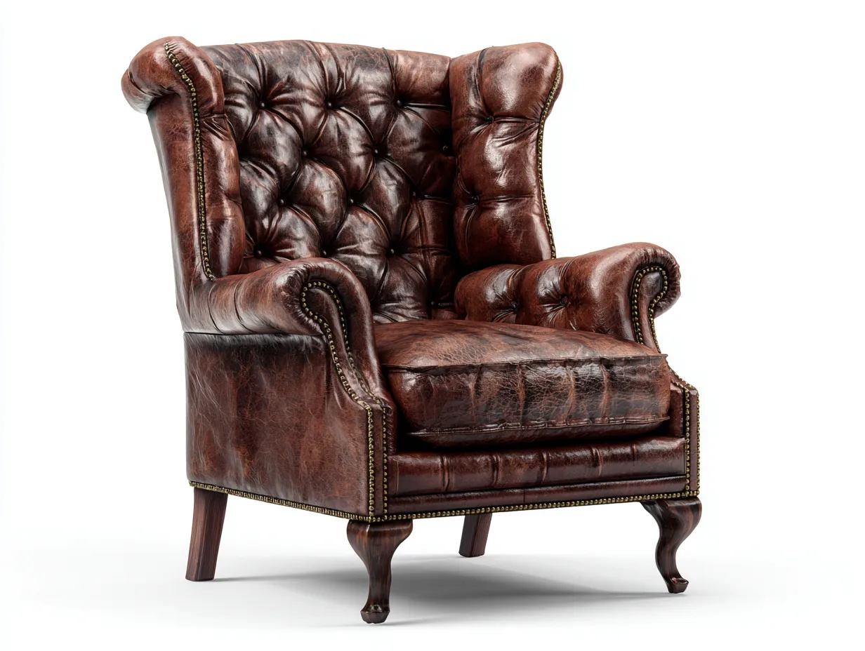 Ohrensessel-Leder-Holz-90x98x116 cm-Dunkelbraun-Chesterfieldstil