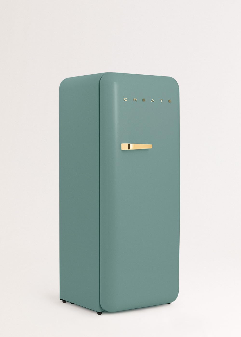 CREATE / RETRO FRIDGE 150 GOLD/Réfrigérateur vert sauge avec poignée dorée et congélateur 281L / 102W, faible consommation, 150 cm, 3 étagères, régulateur de température, 60x60x150 cm