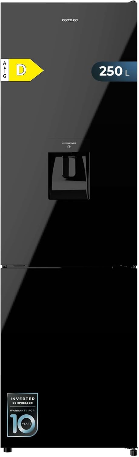 Cecotec Kühl-Gefrierkombination Bolero CoolMarket Combi 250 WD Grey Glass D. Inverter Plus Kompressor Kühl-Gefrierkombination Graues Glas 180x55cm, 250L, No Frost, Wasserspender, Energieklasse D