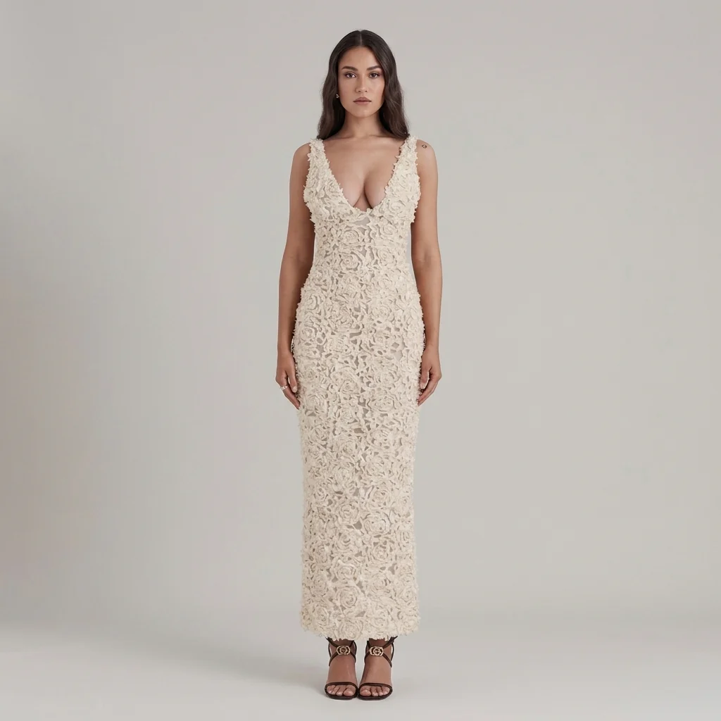 ?therisches Midi-Spitzenkleid in Etuiform mit breiten Tr?gern