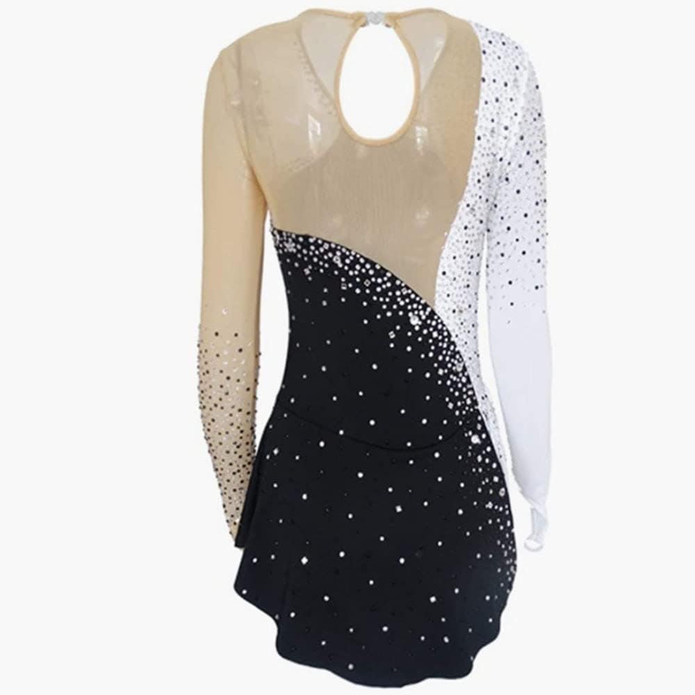 Eislaufkleid Wettkampfkleid Erwachsene Schwarz Weiß Muster zum Nähen Lange Ärmel Eiskunstlaufkleid Kinder Mädchen