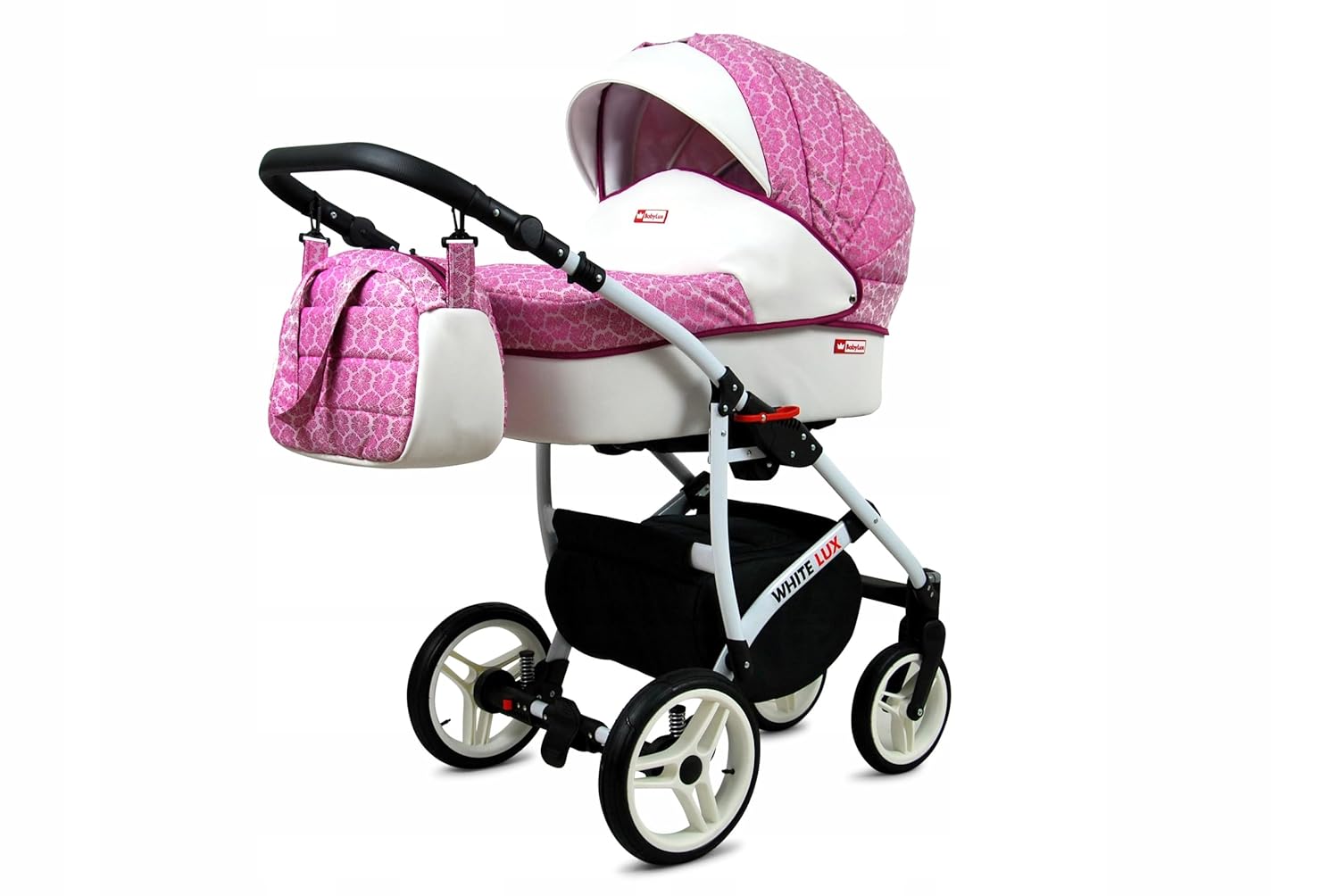BabyLux® Bambimo Kinderwagen Set 3 in 1 - White Lux - incl. Babywanne, Buggy Sportsitz, Auto-Babyschale - Autositz - Kinderwagenset - Kombikinderwagen mit Wickeltasche, Regenschutz usw.