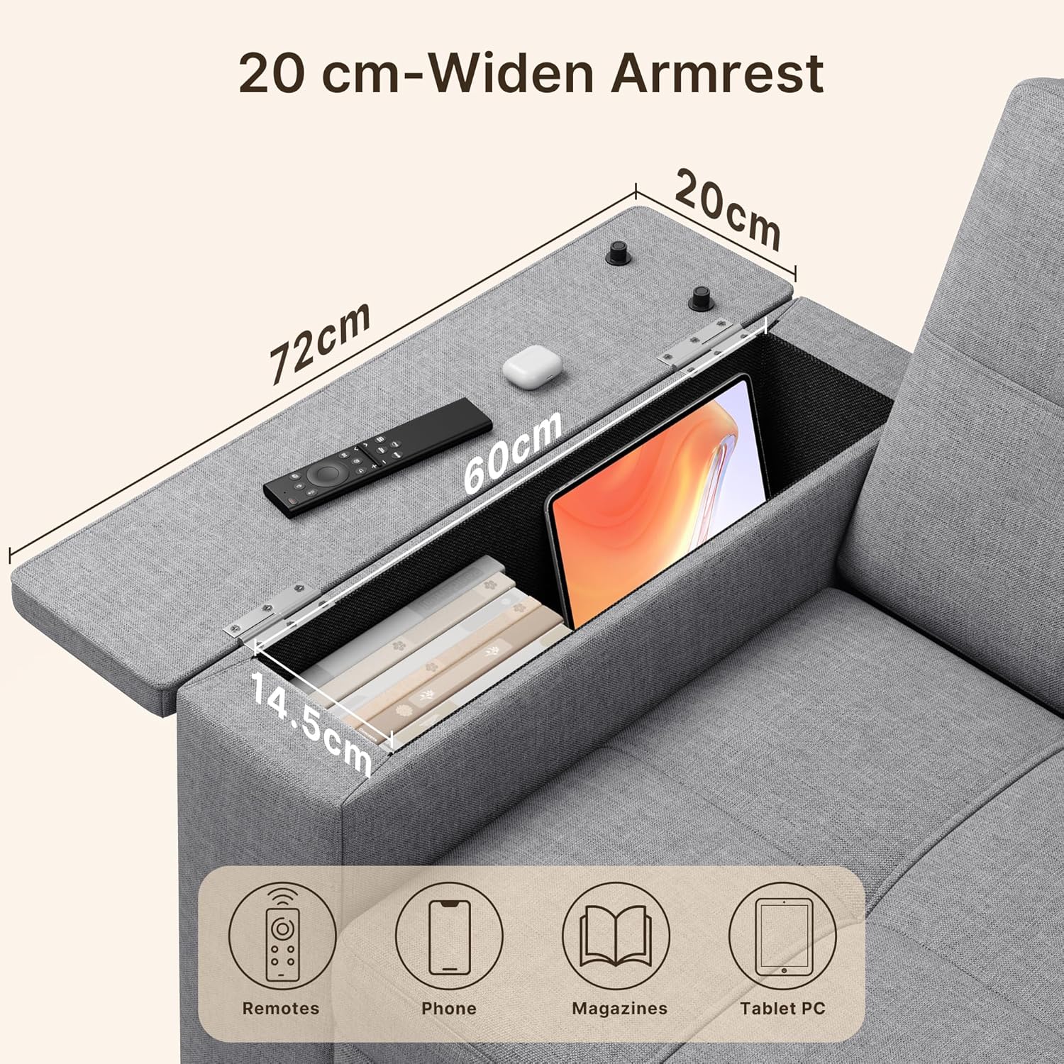 Xbro 3-in-1 Schlafsofa ausziehbar, 2-Sitzer Sofa mit Schlaffunktion, verstellbare Rückenlehne, Leinenstoff mit 2 Kissen und Seitentaschen, für Wohnzimmer, Schlafzimmer oder Büro, Hellgrau