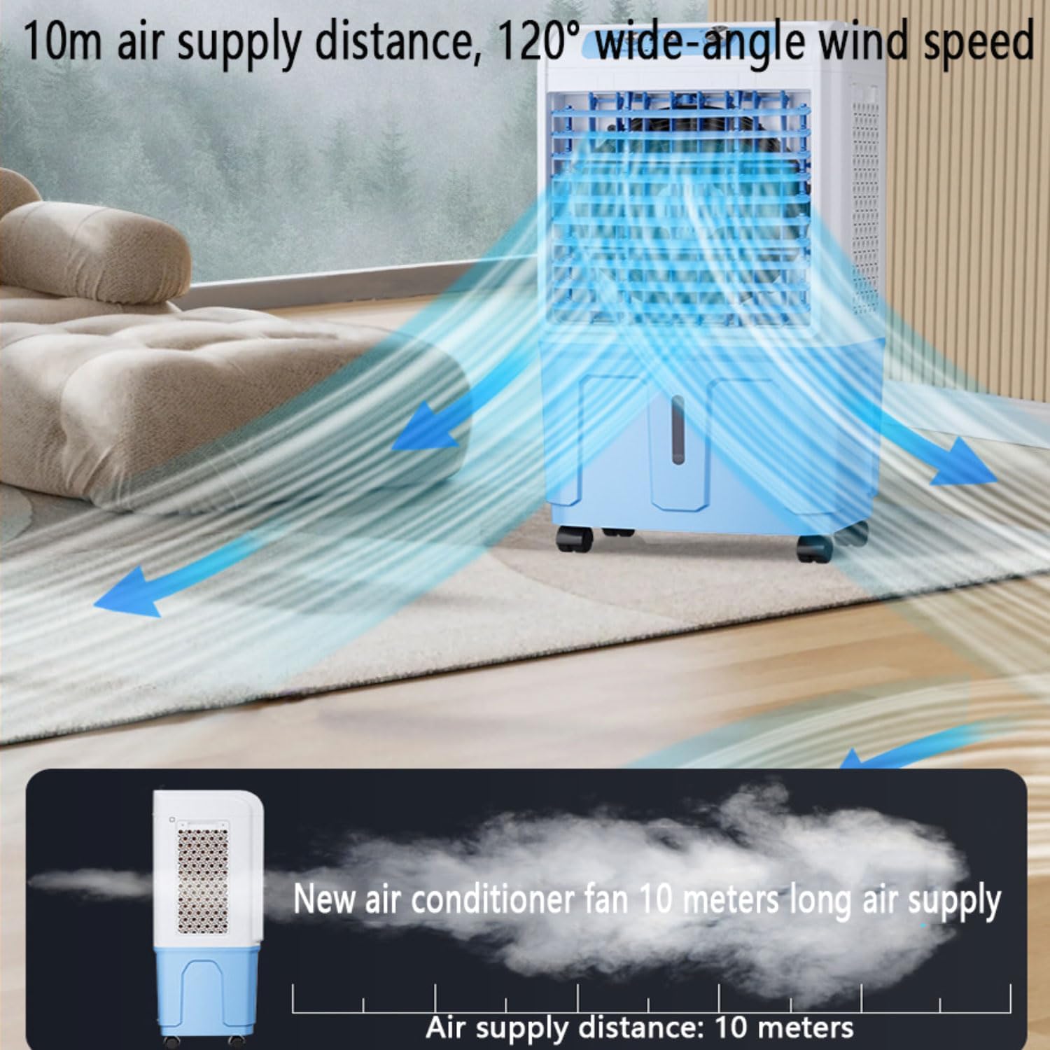 Tragbare Klimaanlage Verdunstungskühler mit verbessertem Kupfermotor, extra großer Wassertank, Kühlakkus für den Innen- und Außenbereich, ideal für Schlafzimmer