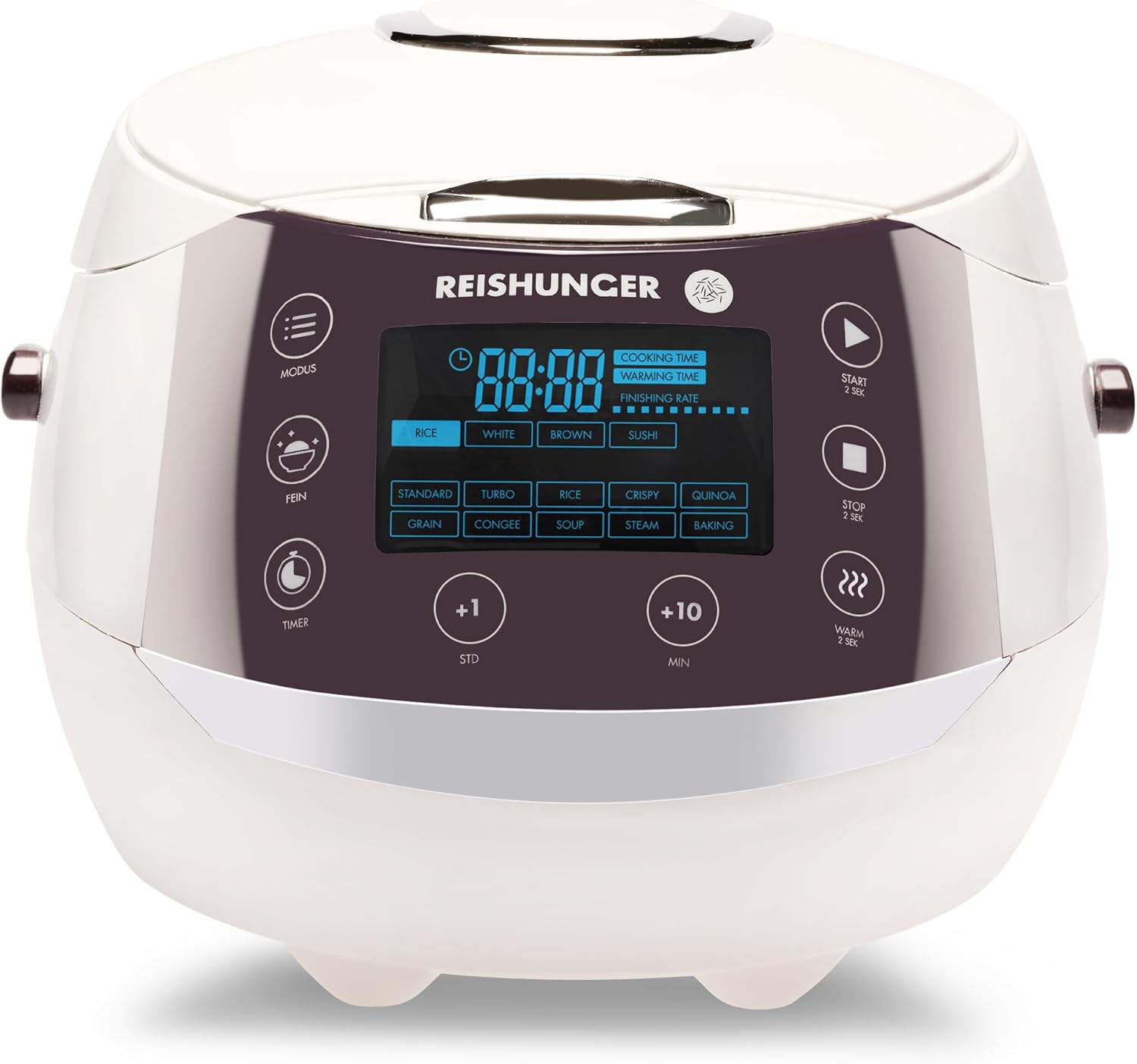 REISHUNGER Digitaler Reiskocher & Dampfgarer Schwarz | 1,5 L bis 8 Personen | Warmhaltefunktion, Timer & Premium Innentopf | Multikocher, 12 Programme, 7-Phasen-Technologie