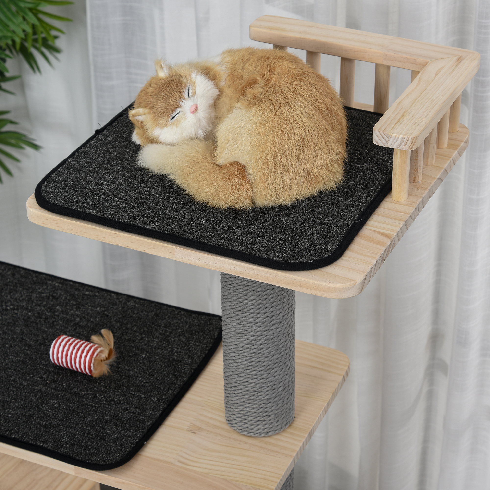 Kattenboom met loopwiel krabpaal met 4 verdiepingen kattenhuis met sisalpalen massief hout