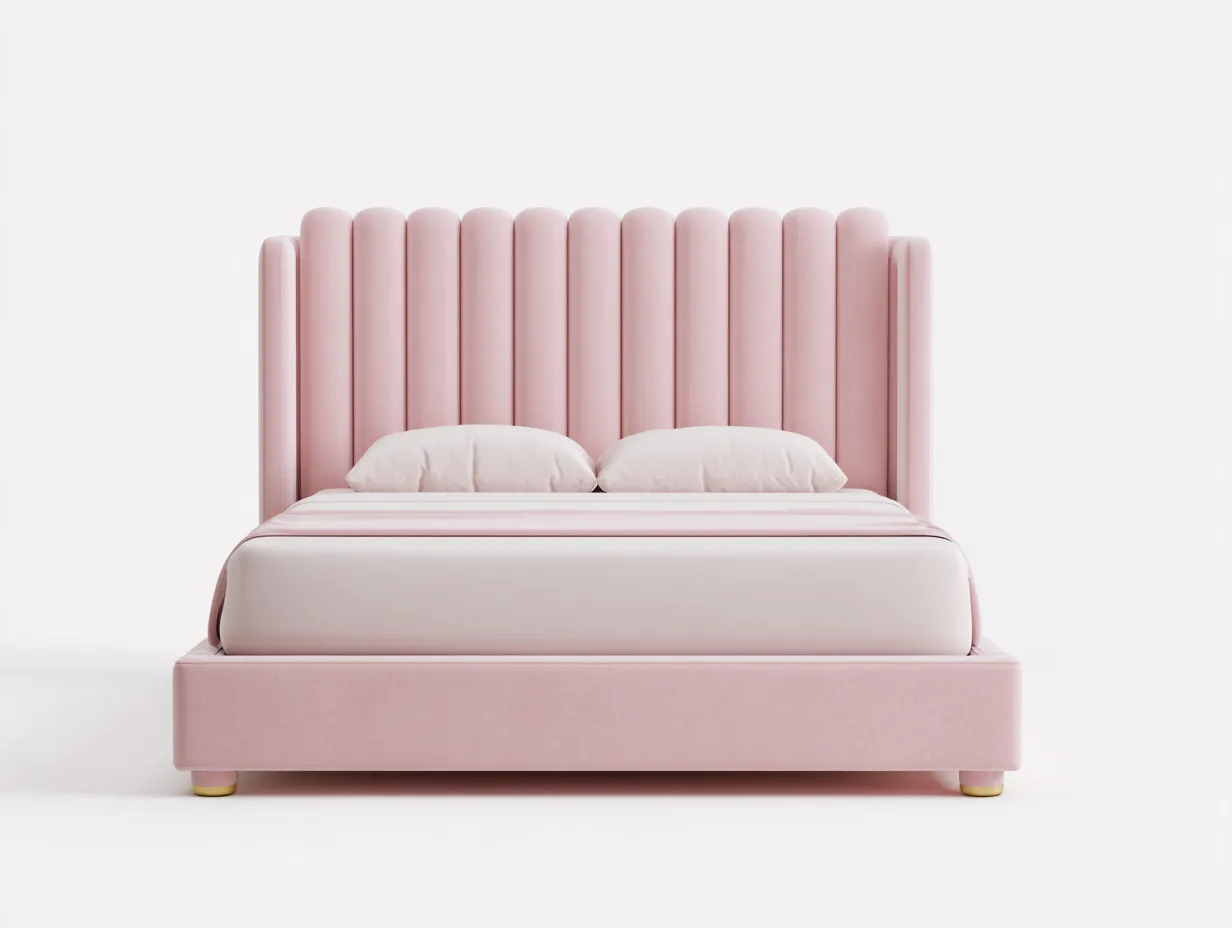 Doppelbett-Holz-Stoff-208 x 188 x 110 cm-Rosa-Moderner Stil