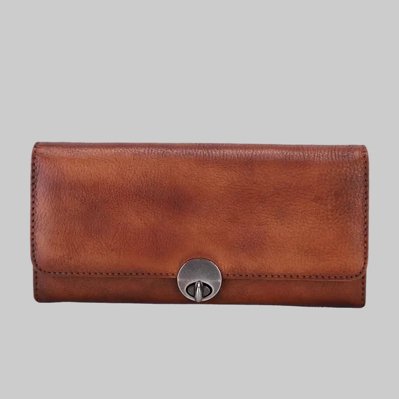 Personalized Full Grain Leather Flip Long Wallet Phone Clutch