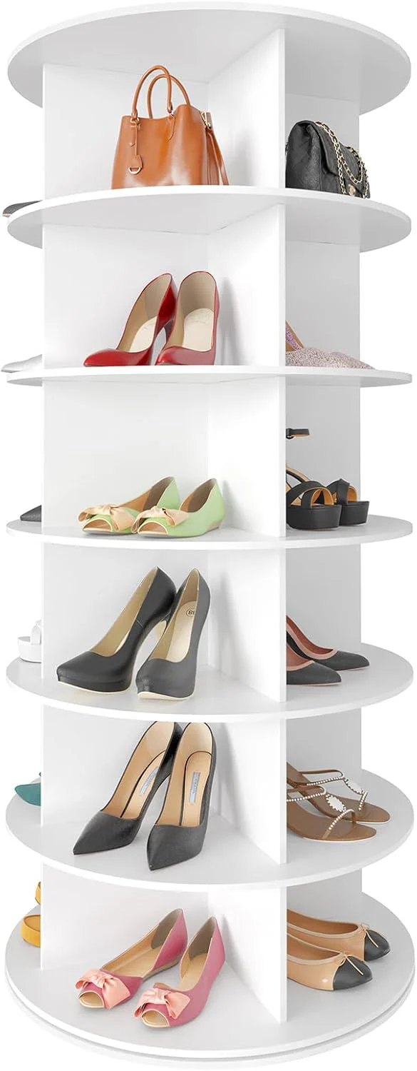 SpaceAid 7 Tier Rotating Shoe Rack Tower, Spinning Shoe Display Lazy Susan