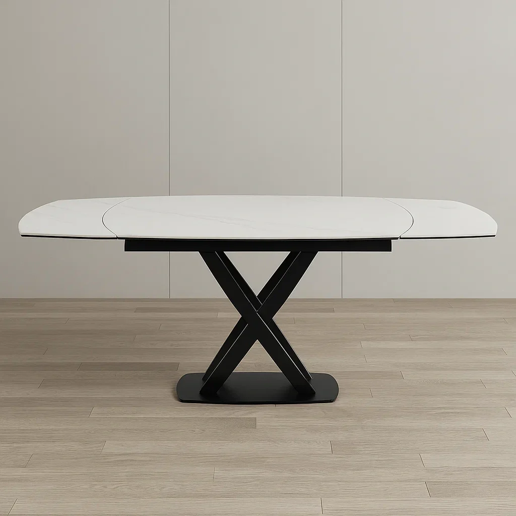 Udtrkkeligt spisebord i sort og hvid keramik og hrdet glas 2009076 cm - 5VGAHcpE9Kzl