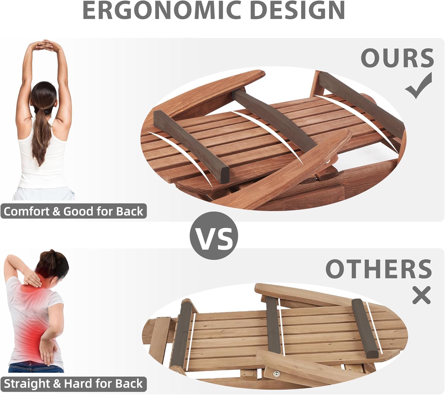 SoliWood Adirondack Stuhl 2er-Set, Gartenstuhl Holz Klappbar & Gartensessel Wetterfest, Outdoor Stuhl mit Rückenlehne und Armlehnen für Veranda, Garten & Pool