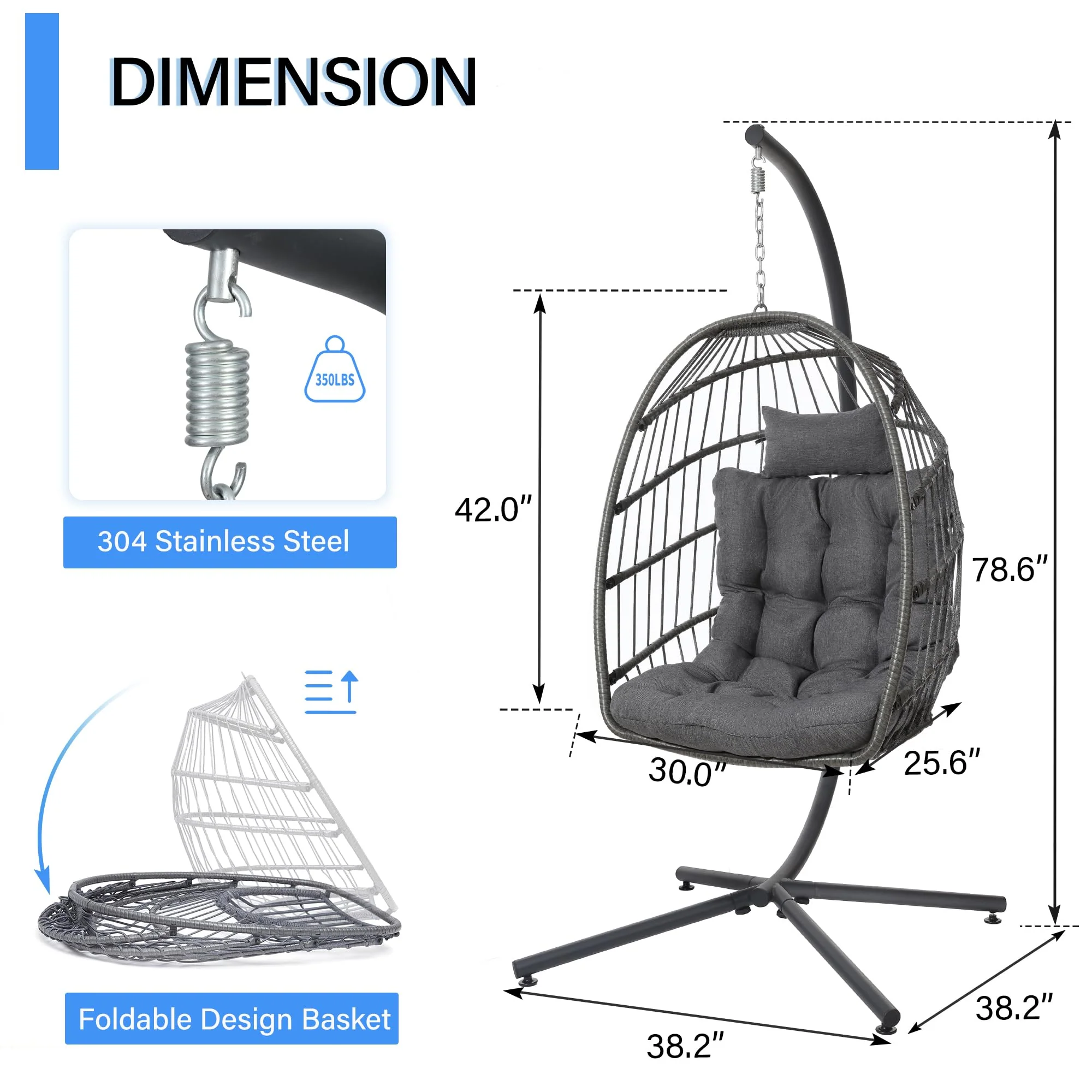 LEYCAY Egg Chair with Stand, Hanging Egg Swing Hammock Chair