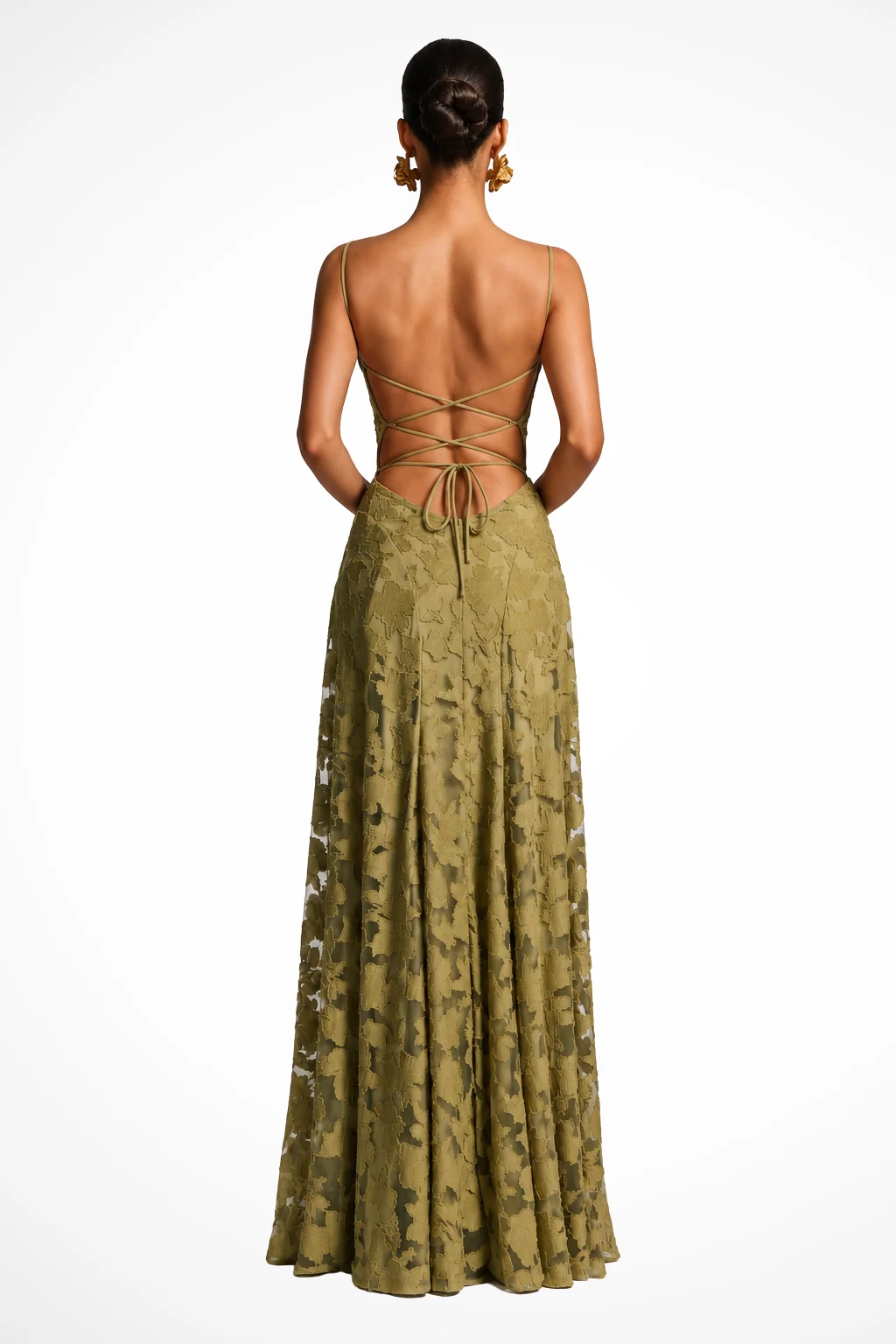 Maxikleid f��r Hochzeitsg?ste mit Wasserfallausschnitt und Blumenspitze | Festliches langes Abendkleid f��r Damen und feierliche