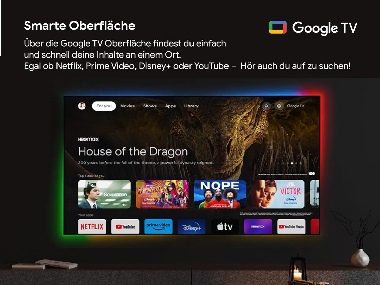 DYON iGoo-TV 55U-2 – 55 Zoll (139 cm) 4K Ultra-HD Smart TV mit Google TV, HDR10, Triple Tuner (DVB-S2/C/T2), WLAN, Bluetooth, Google Assistant, Netflix, Prime Video, [Mo2025]
