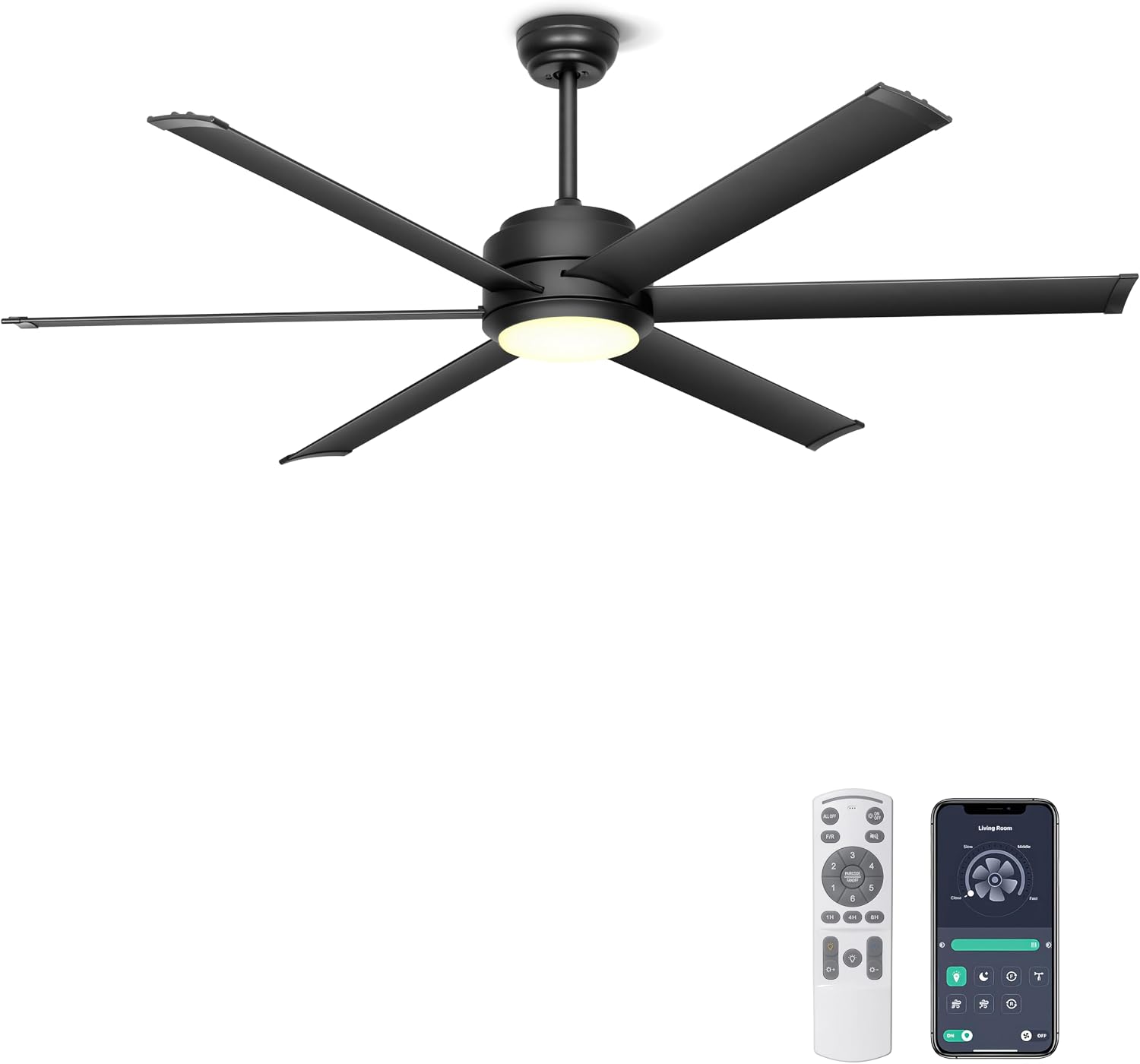 Ohniyou Deckenventilator mit Beleuchtung, Fernbedienung und App,152,4 cm (60 Zoll), dimmbar, Gleichstrommotor, großer Deckenventilator für Terrasse, Wohnzimmer