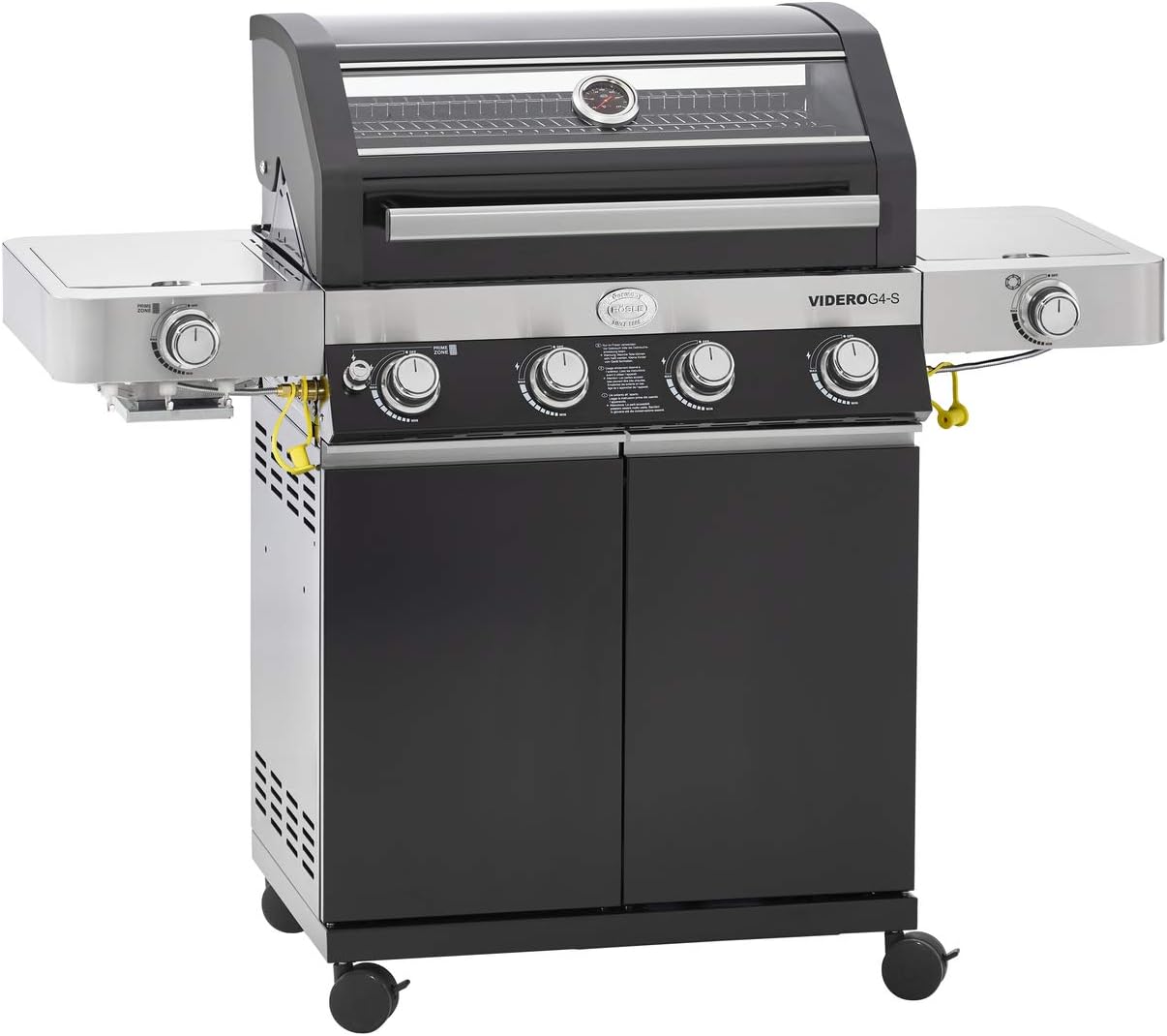 RÖSLE Elektrogrill BBQ-Portable Videro E2-P, tragbarer Tischgrill mit 2 Brennern, Warmhalterost und Deckel mit Glaseinsatz, pulverbeschichteter Stahl, schwarz/silbern