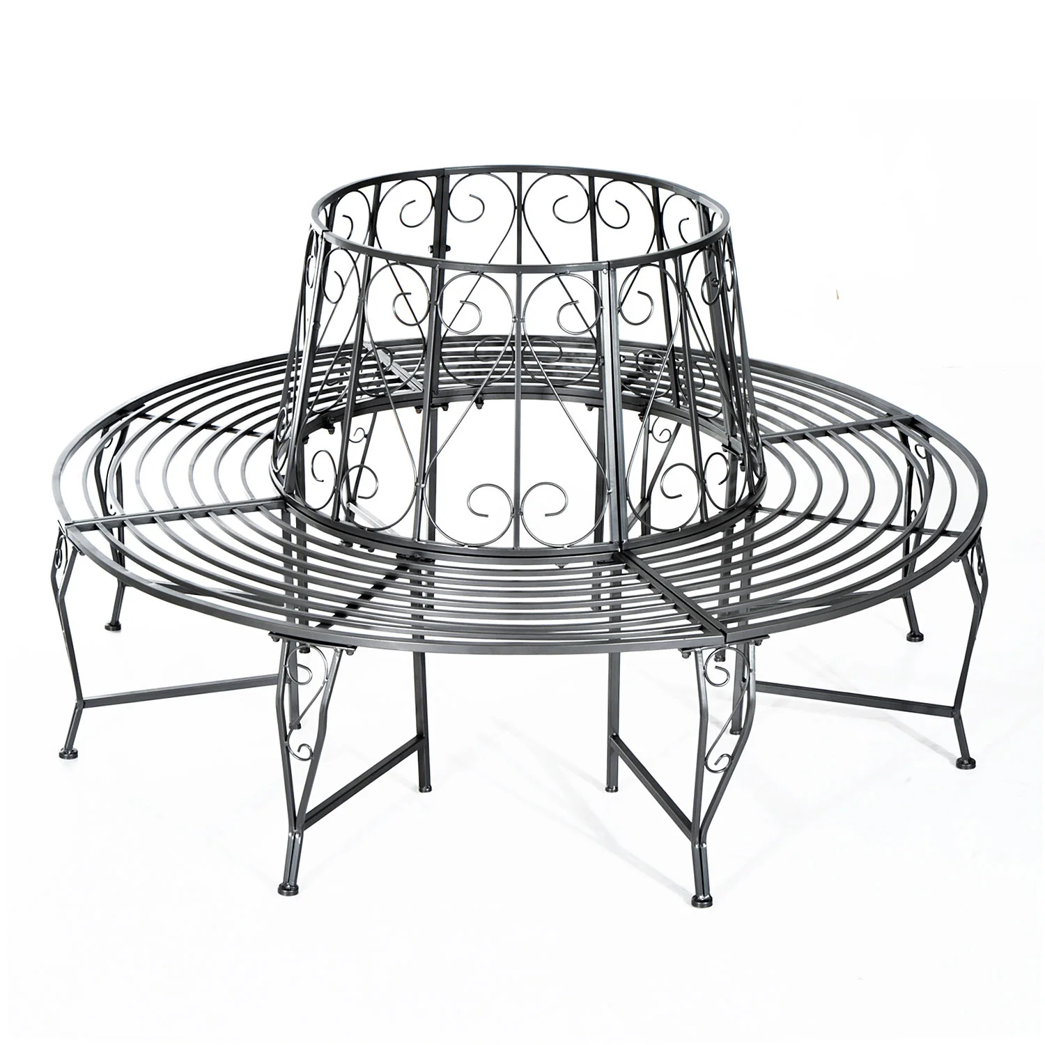 Outsunny Baumbank Rundbank 360° Design große Sitzfläche Metall