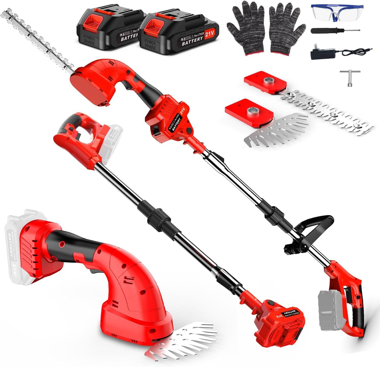 Lmozim 21V Cordless Mini Hedge Trimmer and Grass Shear with 5ft Extension, 8-inch Blade and Extra Battery