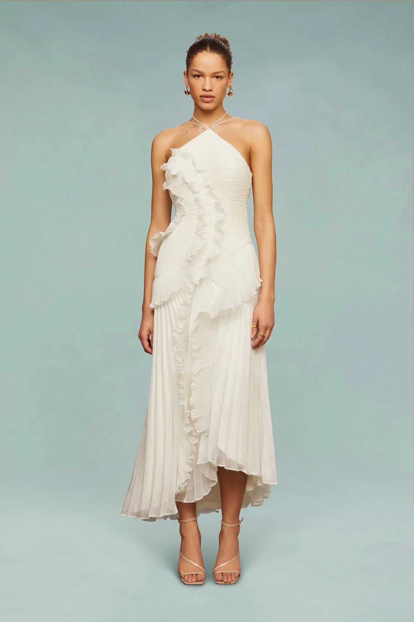 Plissiertes Chiffon-Maxikleid mit R��schen-Overlay f��r Damen
