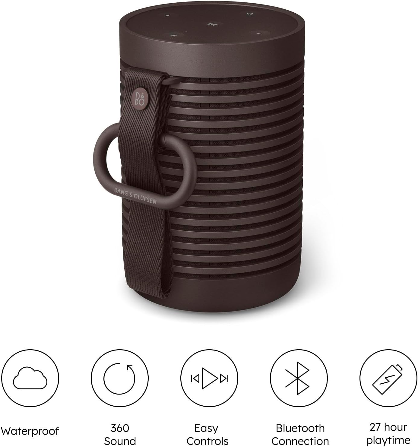 Bang & Olufsen Beosound Explore – Kabelloser tragbarer Bluetooth Outdoor-, Heim- und Reise, 27 Stunden Akkulaufzeit, wasserdichter 360° Lautsprecher + USB-C Ladekabel - Schwarz Anthracite