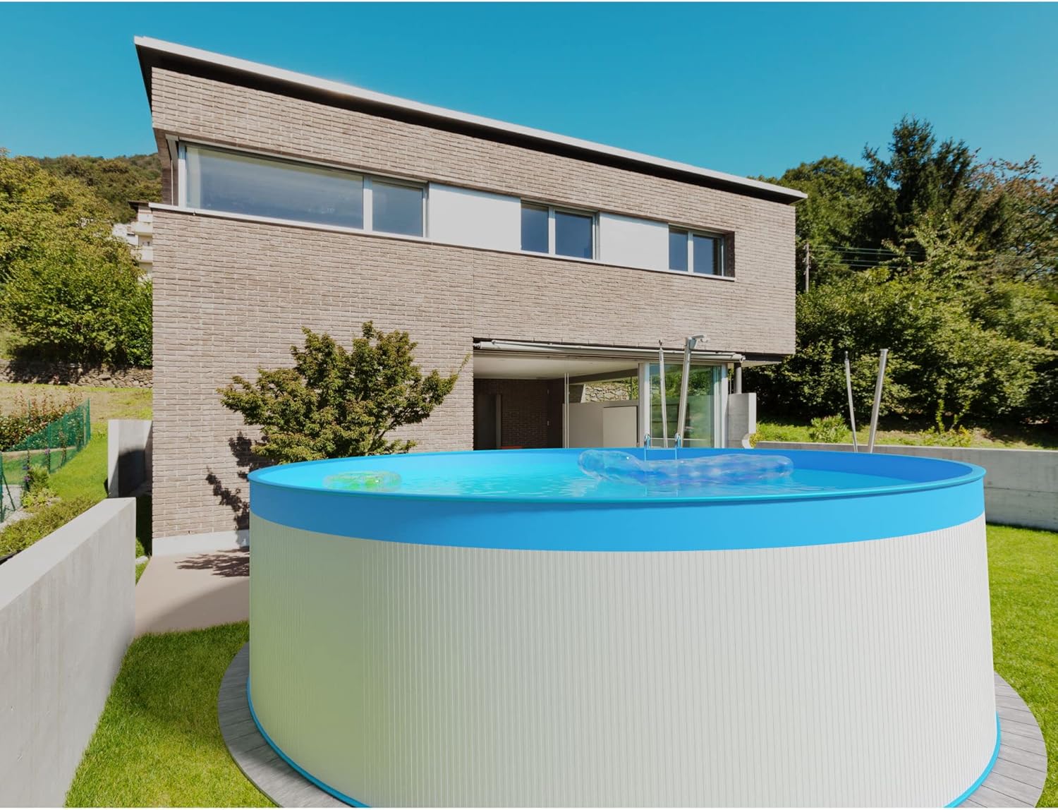 Medipool Stahlwandpool Set (5-teilig) rund 350x120 cm, Stahl 0,4 mm weiß, Folie 0,3 mm blau, Overlap
