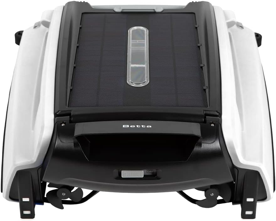 Solarbetriebener automatischer Roboter-Skimmer-Reiniger für Pools mit 30 Stunden kontinuierlicher Reinigungsleistung durch Akkubetrieb und überarbeiteten, salz- und chlortoleranten Twin-Motoren (weiß)