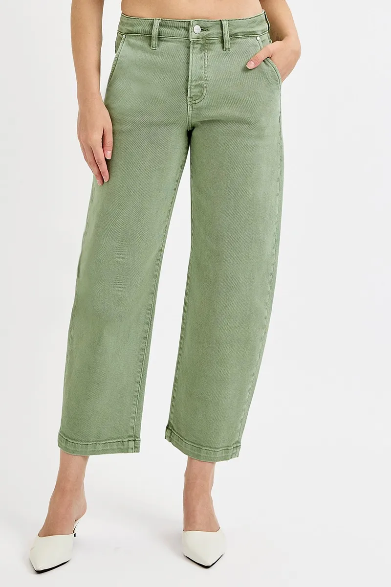 RISEN Full Size Tummy Control High Rise Crop Barrel Jeans Plus Size