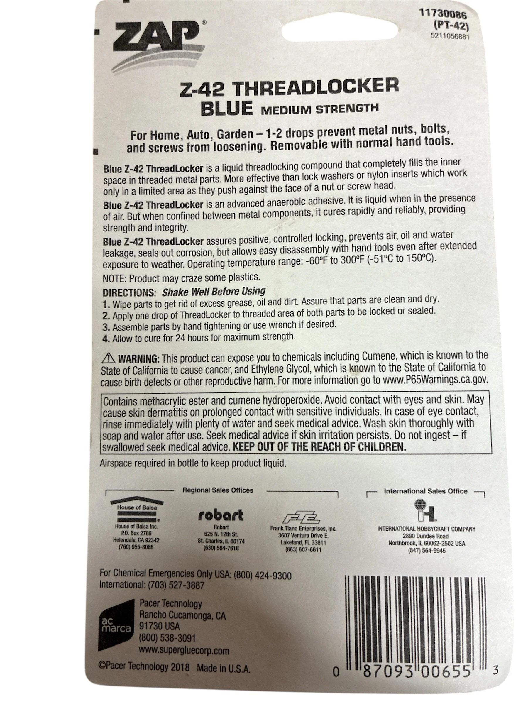 ZAP Z-42 BLUE THREAD LOCKER
