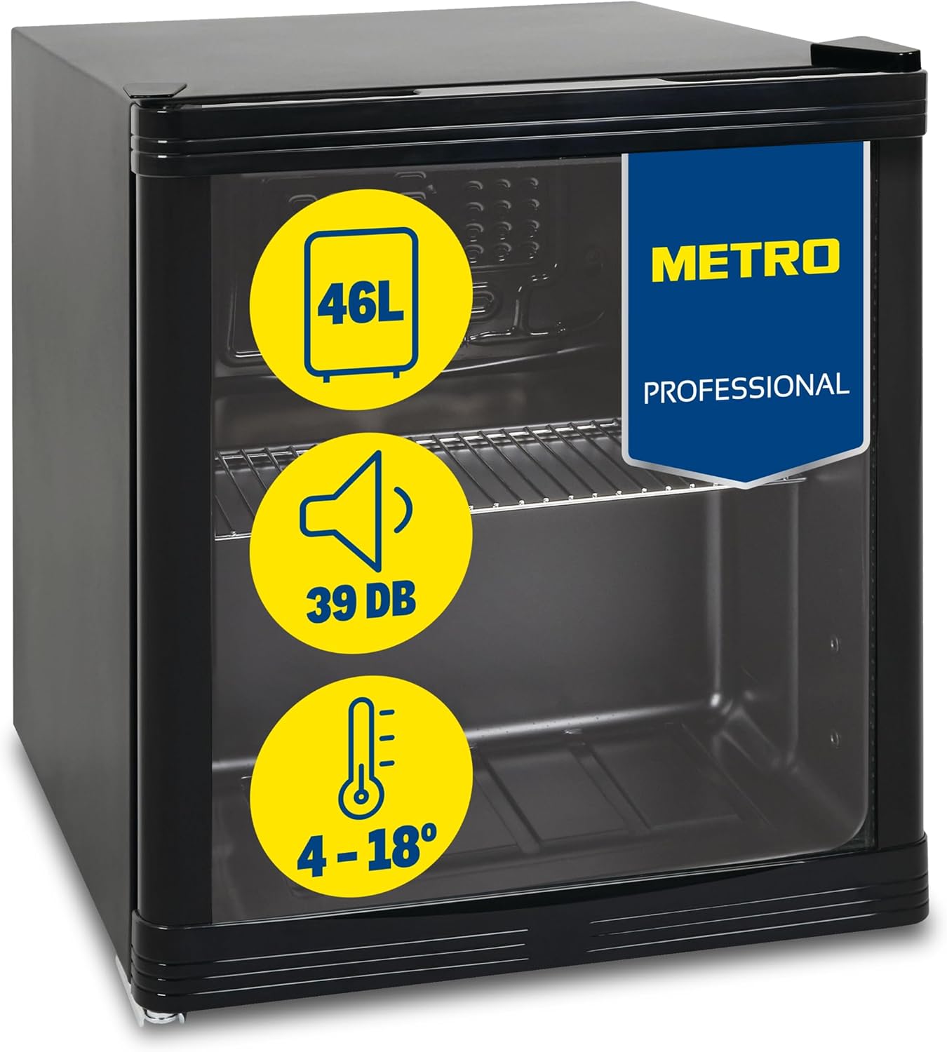 METRO Professional Mini-Kühlschrank GPC1088, 88 L, 1.052 kWh/24h, 3 Edelstahl-Drahtböden, schwarz