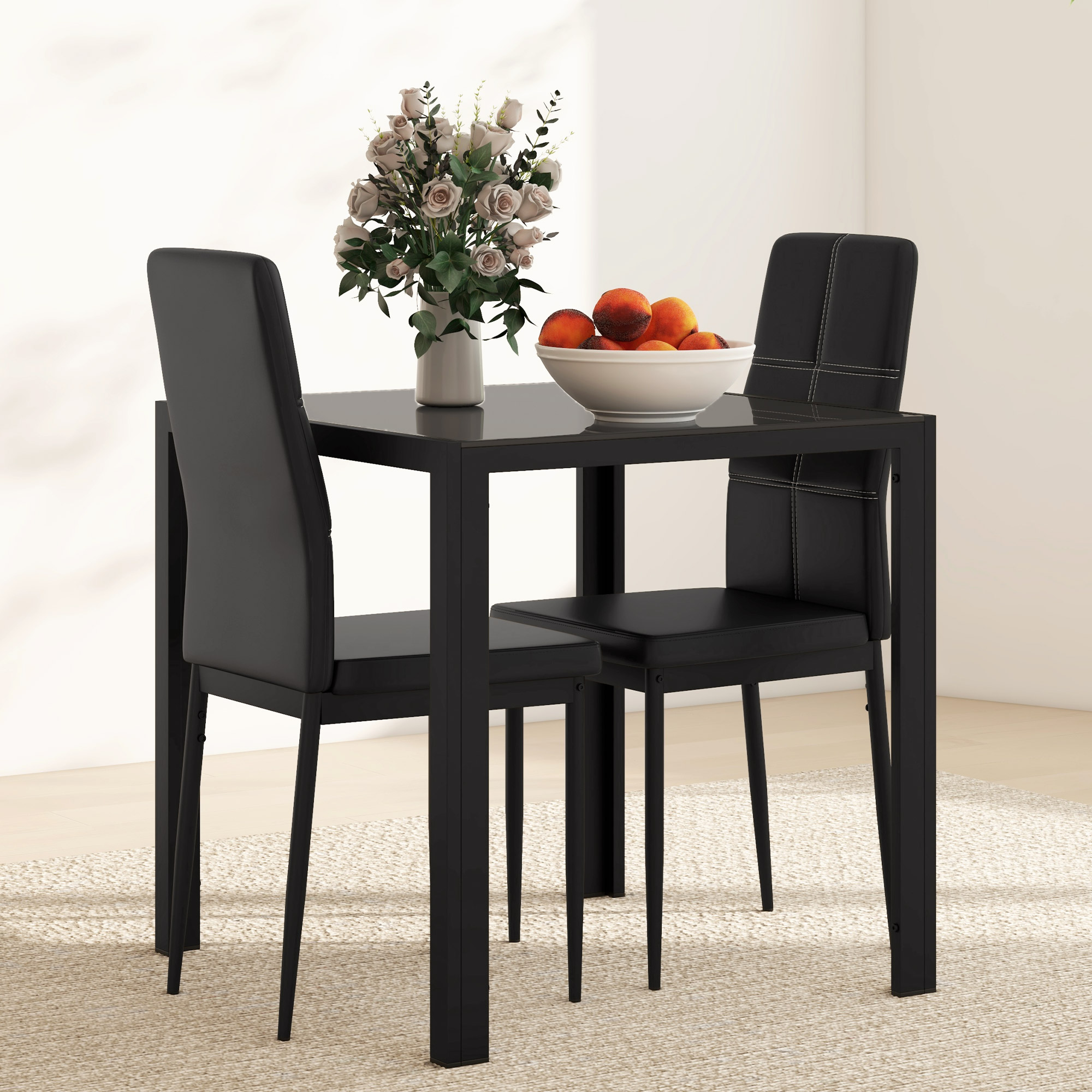 Eetset met Tafel en 2 Stoelen Ruimtebesparend Zwart