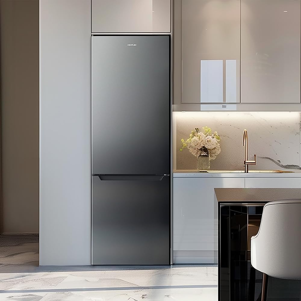 Cecotec Kühl-Gefrierkombination Bolero CoolMarket Combi 250 Dark E. Energieklasse E Kühl-Gefrierkombination Dunkler Edelstahl 180X55Cm, 250L, No Frost, Multi Air Flow und Humidity Box Schublade