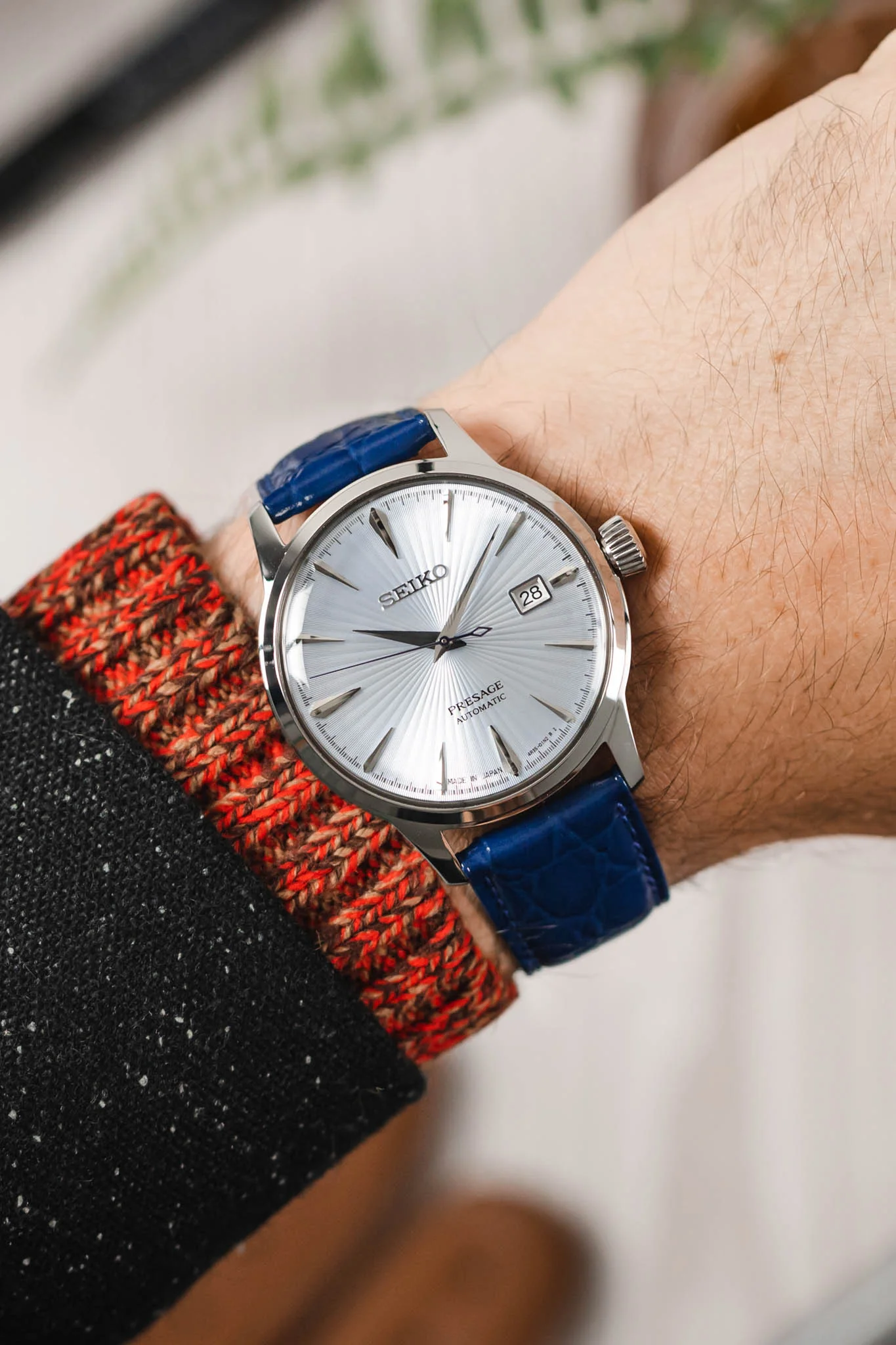 Hirsch CROCOGRAIN Crocodile Embossed Leather Watch Strap in MIDNIGHT BLUE