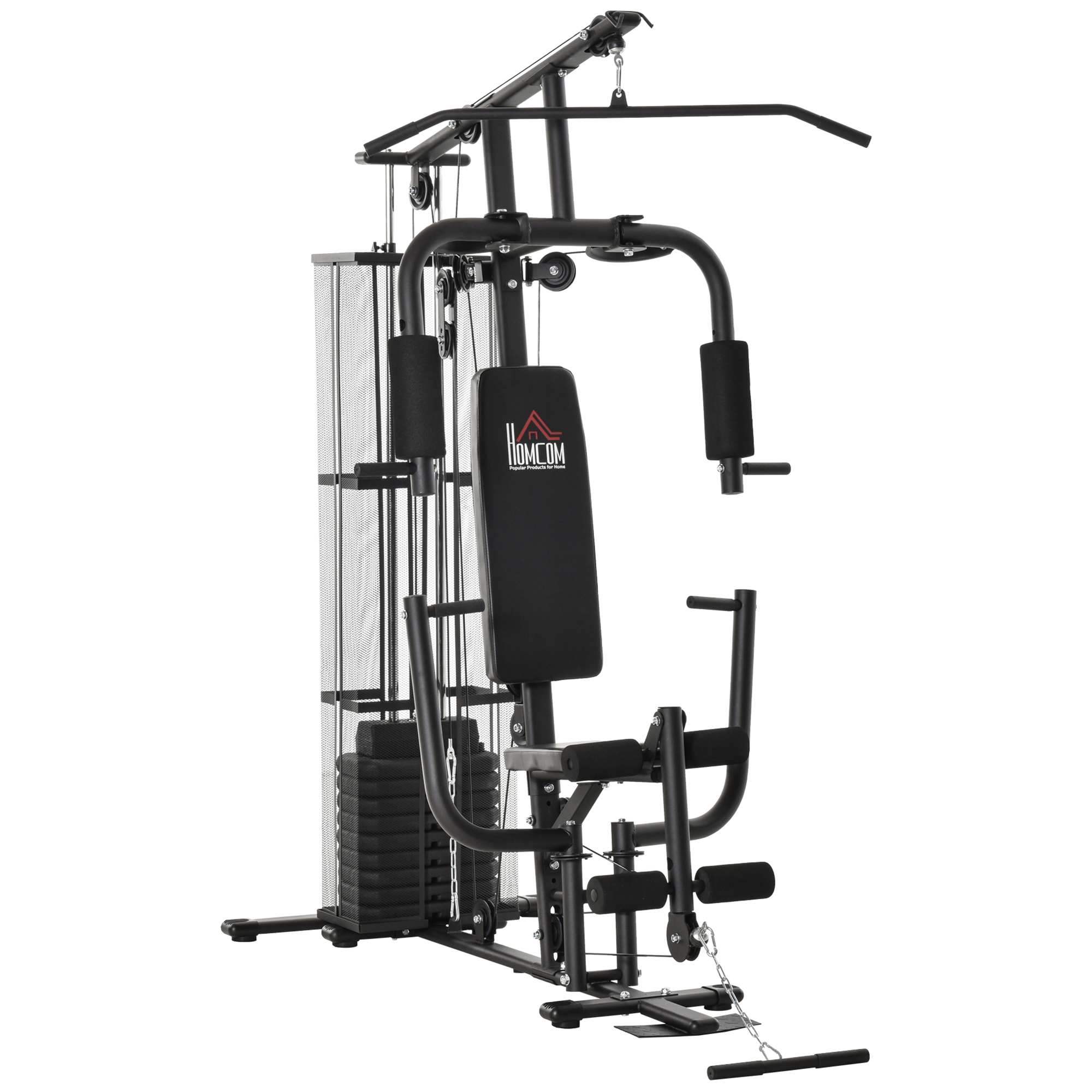 Gym Krachtstation Fitnessstation Multigym Fitnesscentrum Fitnessapparatuur incl. gewichten Latzug Beincurl Metaal PU-kunstleer zwart 150 x 110 x 210 cm