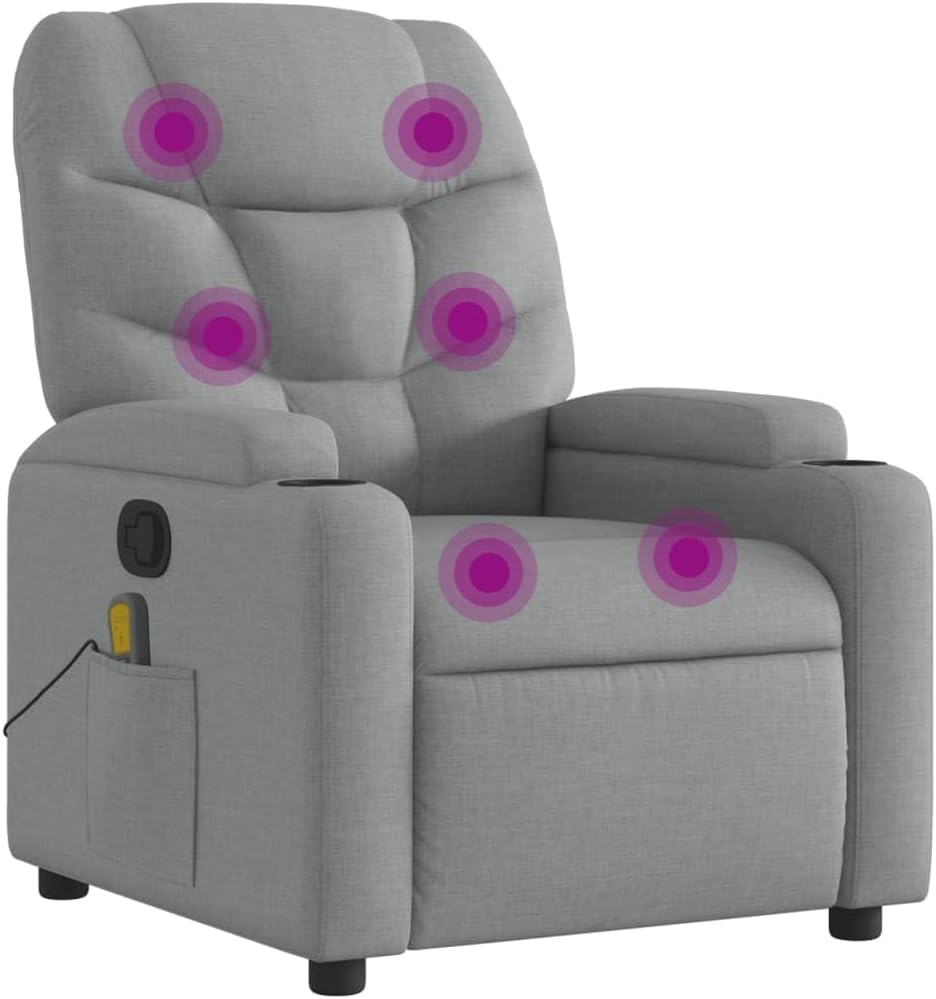 vidaXL Massagesessel, Sessel Verstellbare Rückenlehne, Fernsehsessel Relaxsessel mit Vibrationsfunktion, Liegesessel Polstersessel Ruhesessel, Hellgrau Stoff