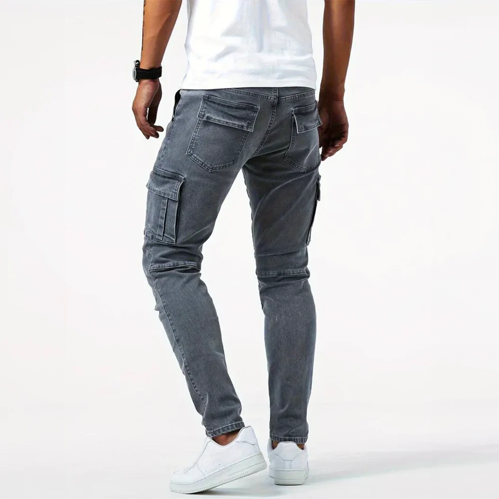 Herren Cargo Jeans aus elastischem Stretch Denim | Slim Fit Freizeithose mit praktischen Seitentaschen f��r Arbeit und Freizeit