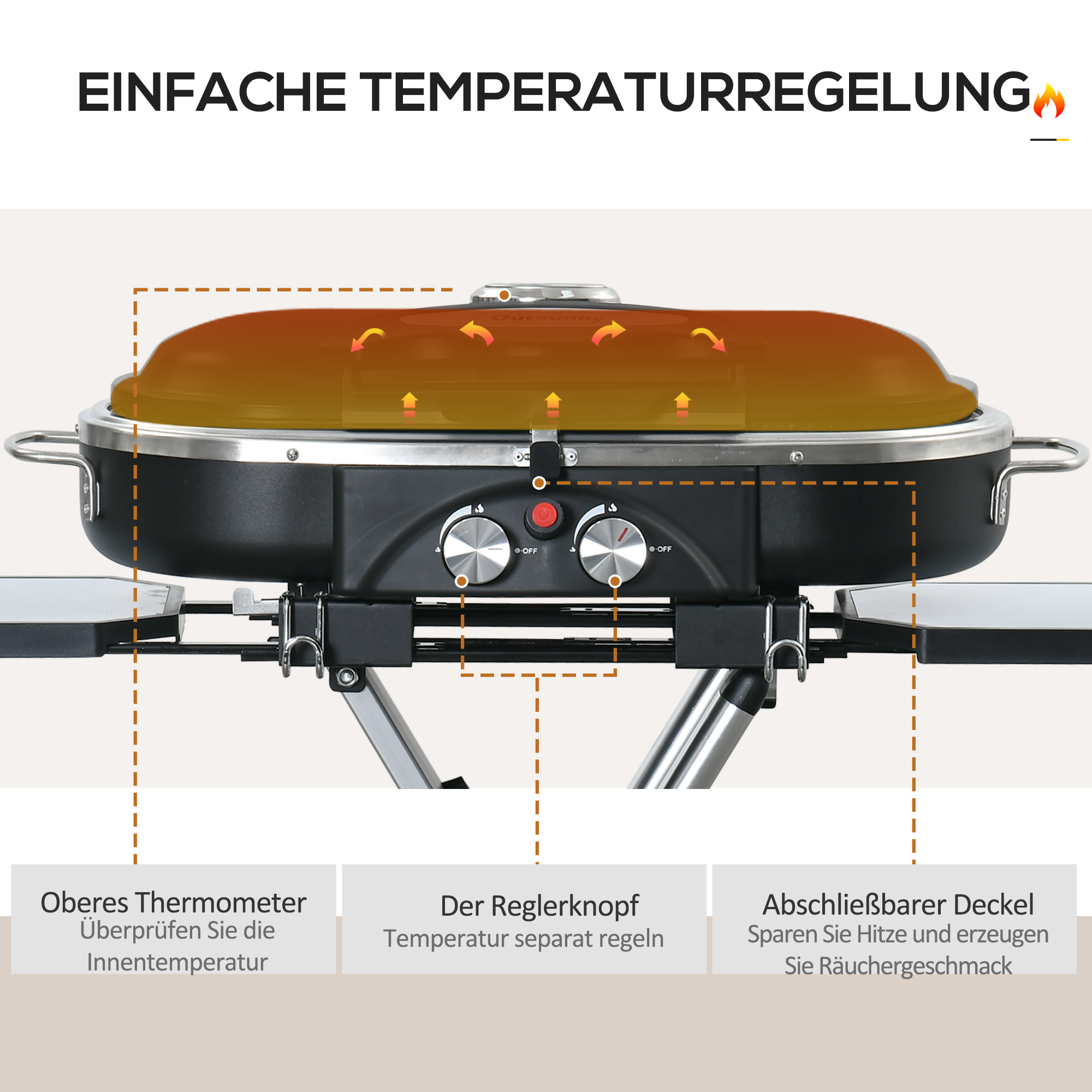 Outsunny Grillkar, inklapbaar, opbergrek, vetopvangbak, roestvrij, aluminium, 100 x 41,6 x 82,5 cm, zwart/zilver