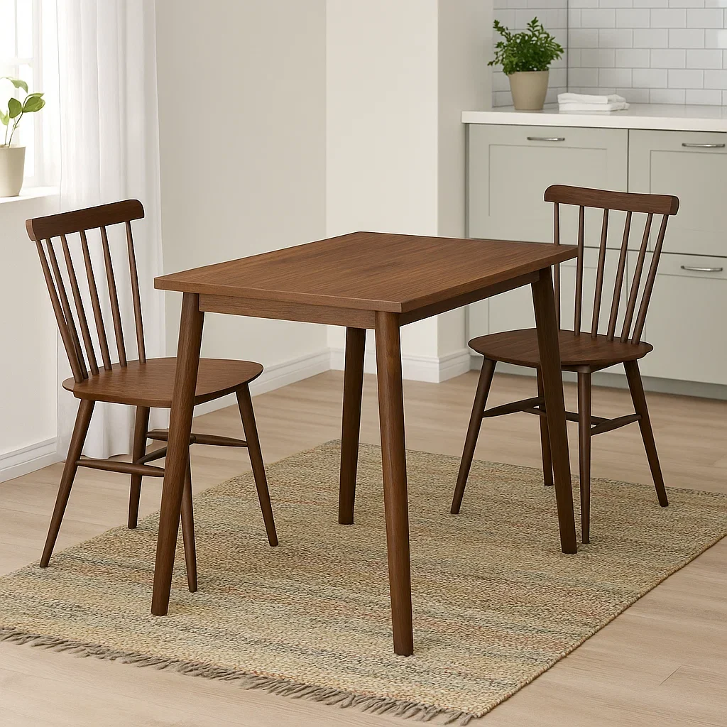 Spisest med 2 sder, tr, brunt, rektangulrt bord med stole, 80x40x75 cm, til spisestue eller kkken - Vi5zgGd4xGgE