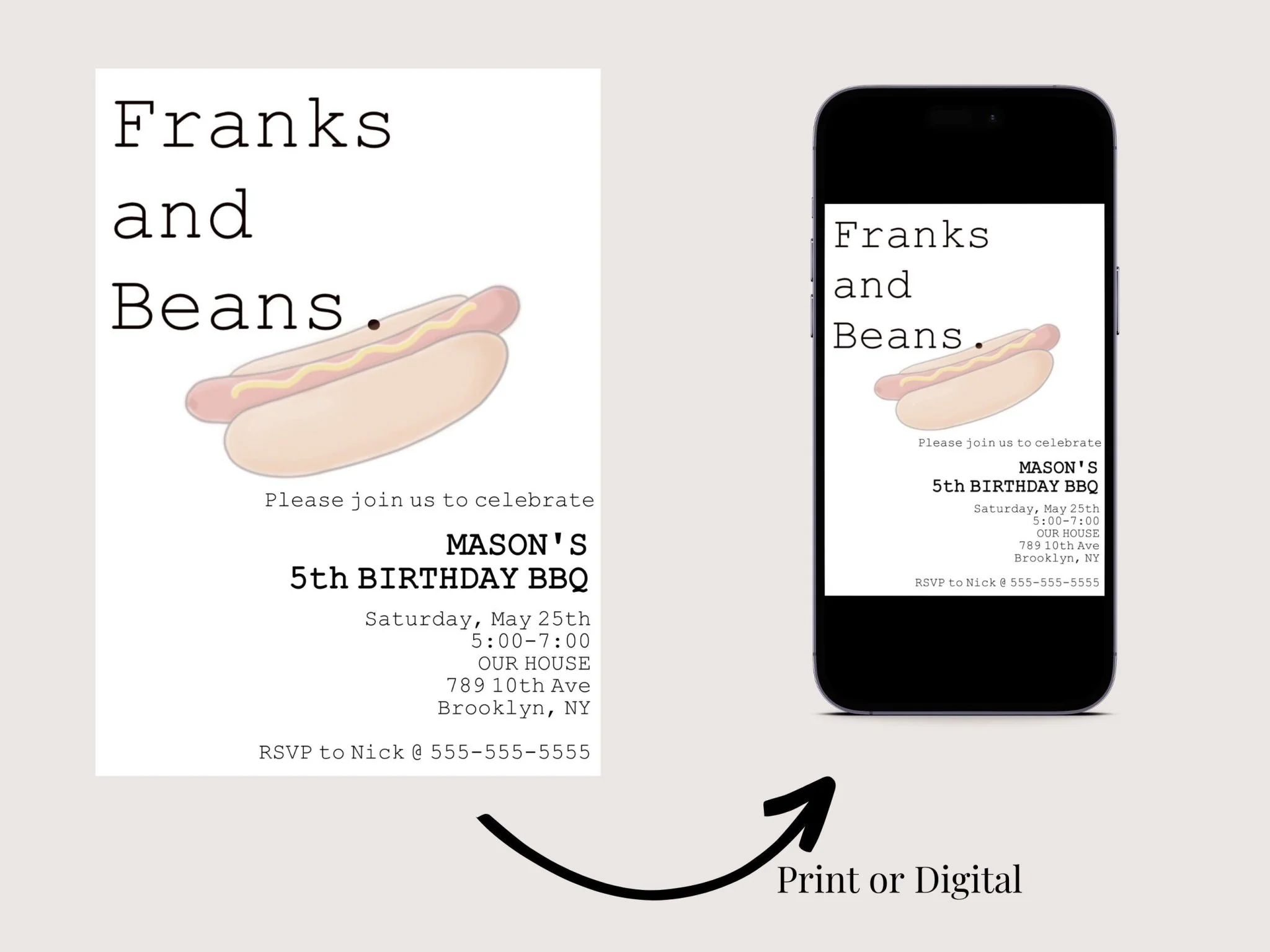 BBQ birthday invitation template | Summer Birthday Template | BBQ Theme | Funny Invitation | Franks and Beans
